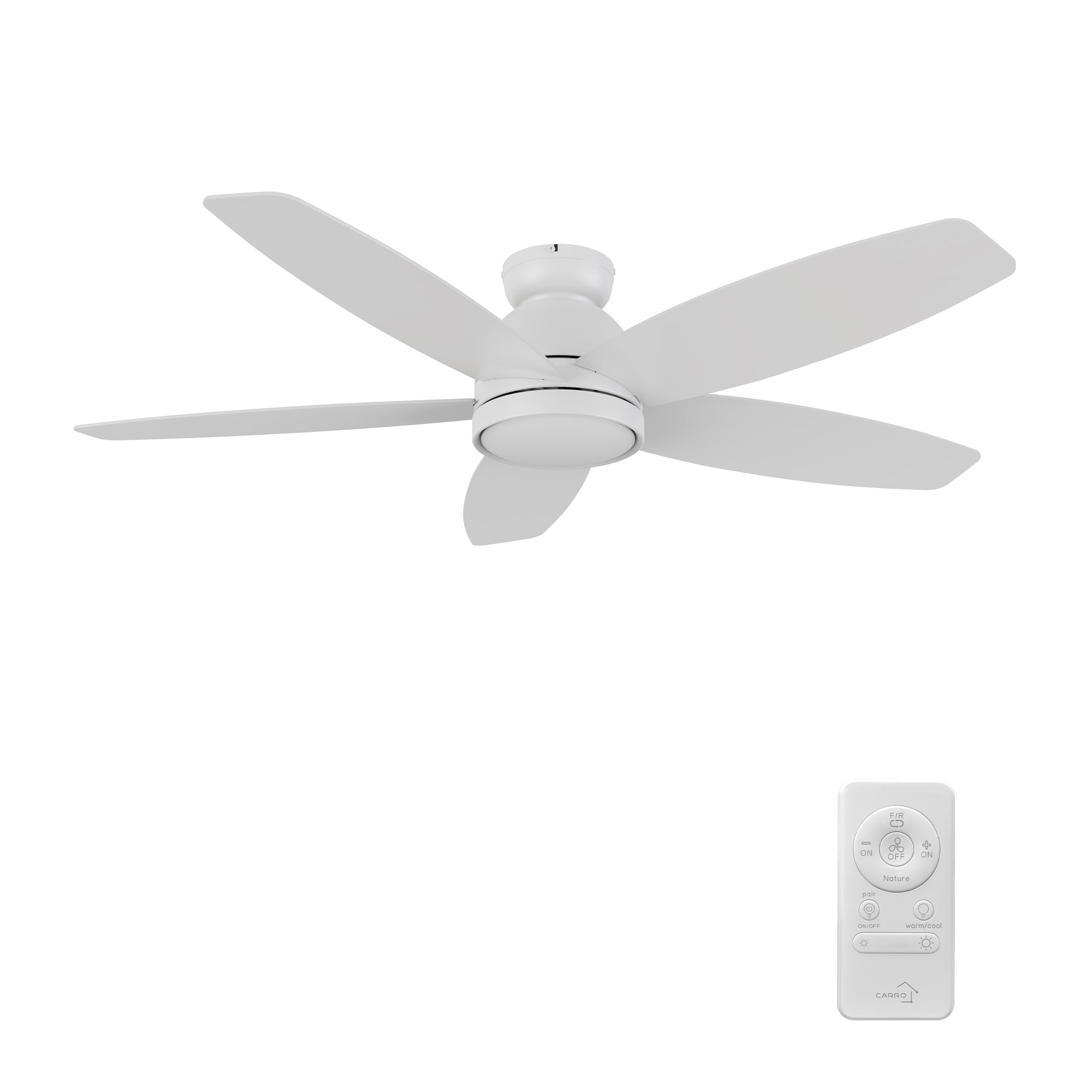 CARRO USA LCFR525Q5-L11-W1-FM Povjeta 52-in Integrated LED Flush Mount White with White Blades Ceiling Fan With Light - Remote Included ( 5 -Blade )