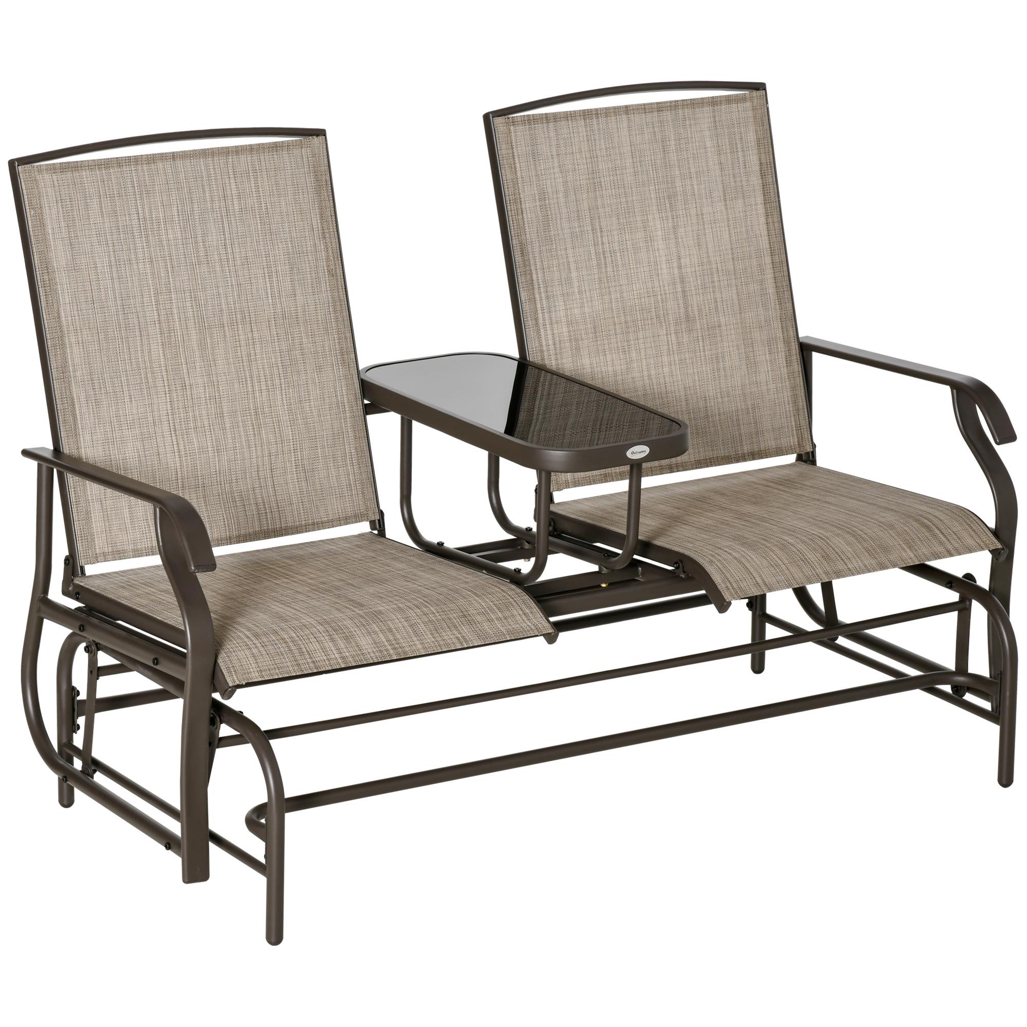 Bayfeve BFAOS-4327-PB Outdoor Glider Bench Brown Metal Frame Glider Beach Chair with Brown Sling Seat