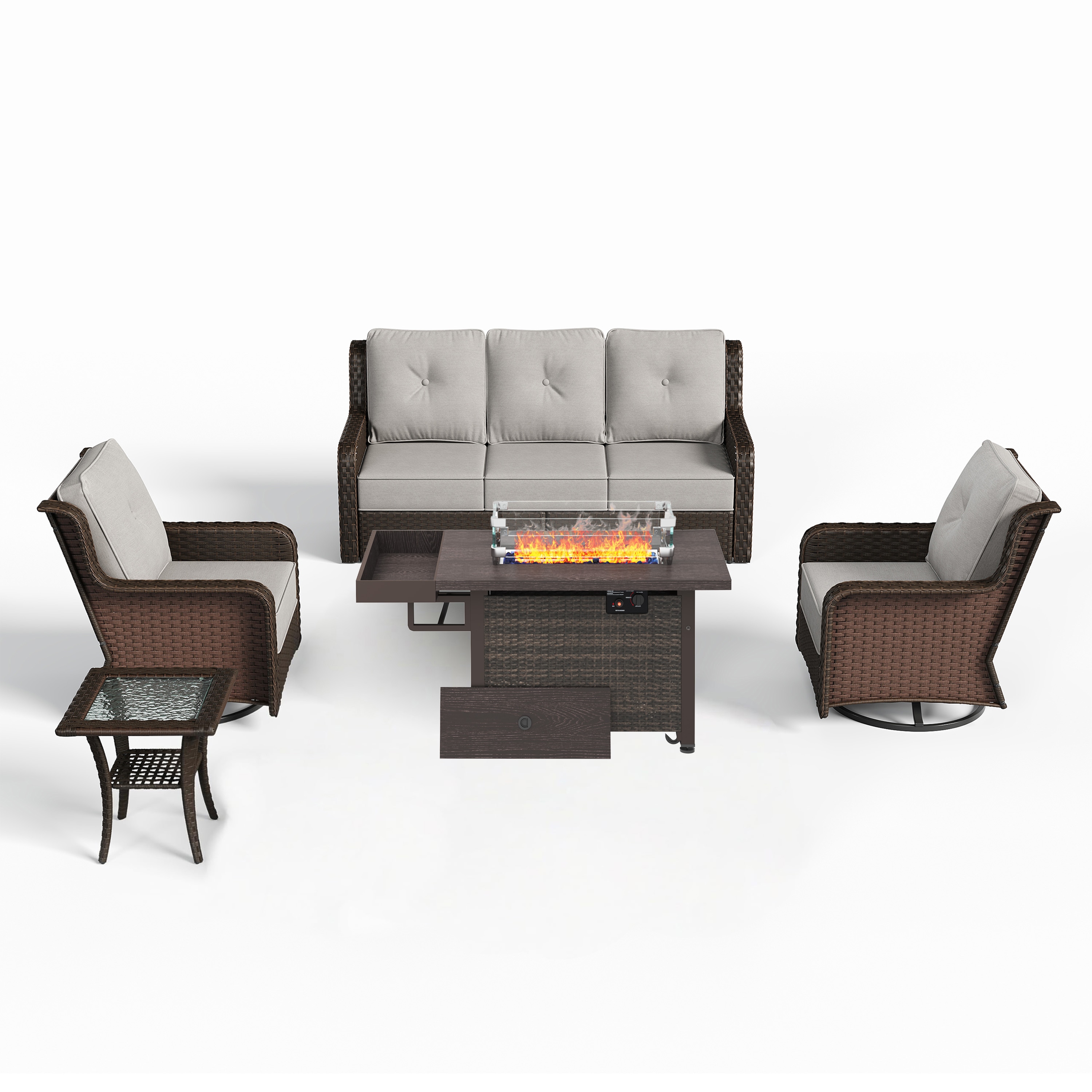 AURA OUTDOOR 5 -Piece Wicker Patio Conversation Set with Gray Olefin Cushions Included