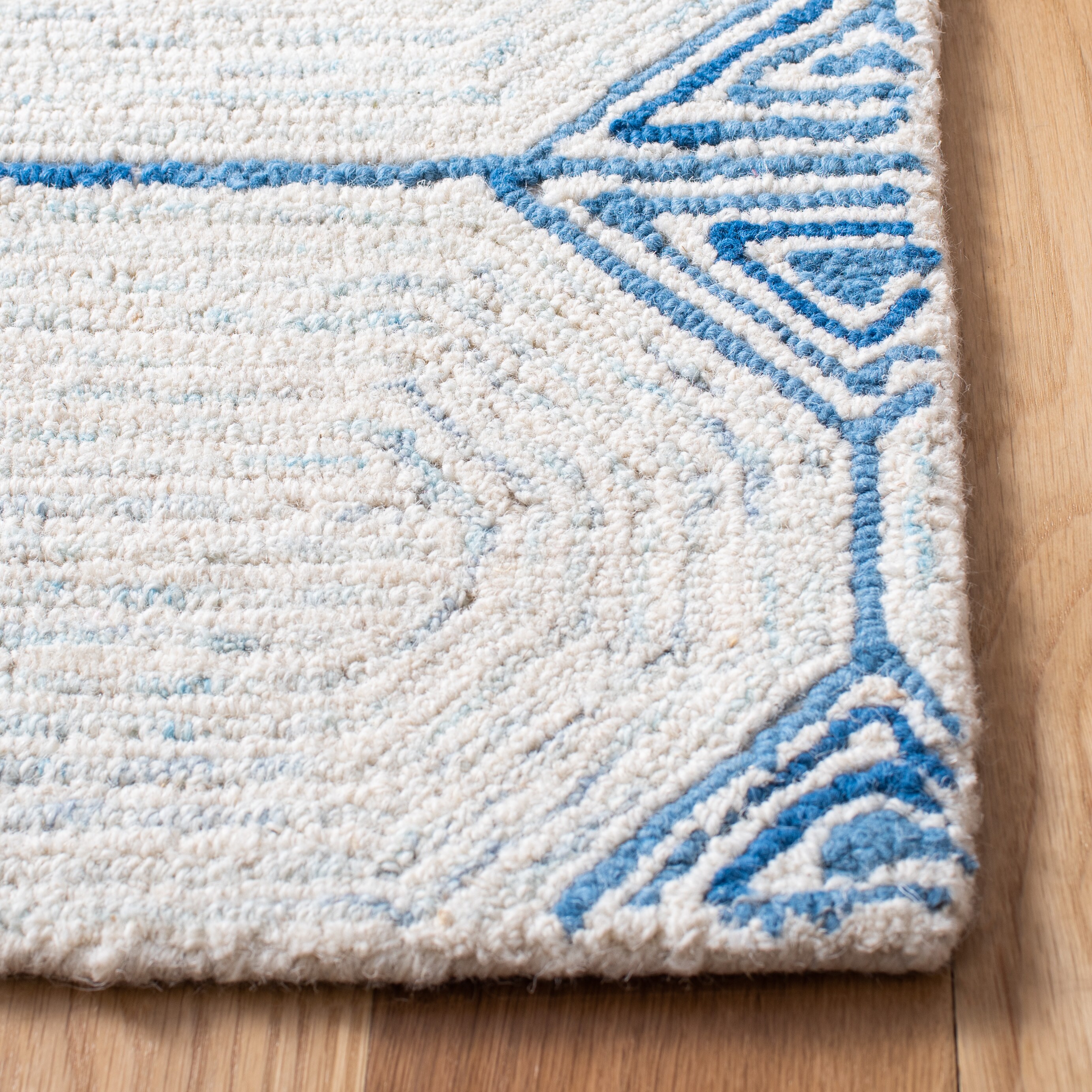 Ivory Abstract Wool Hand-Tufted Square Rug, 6' x 6'