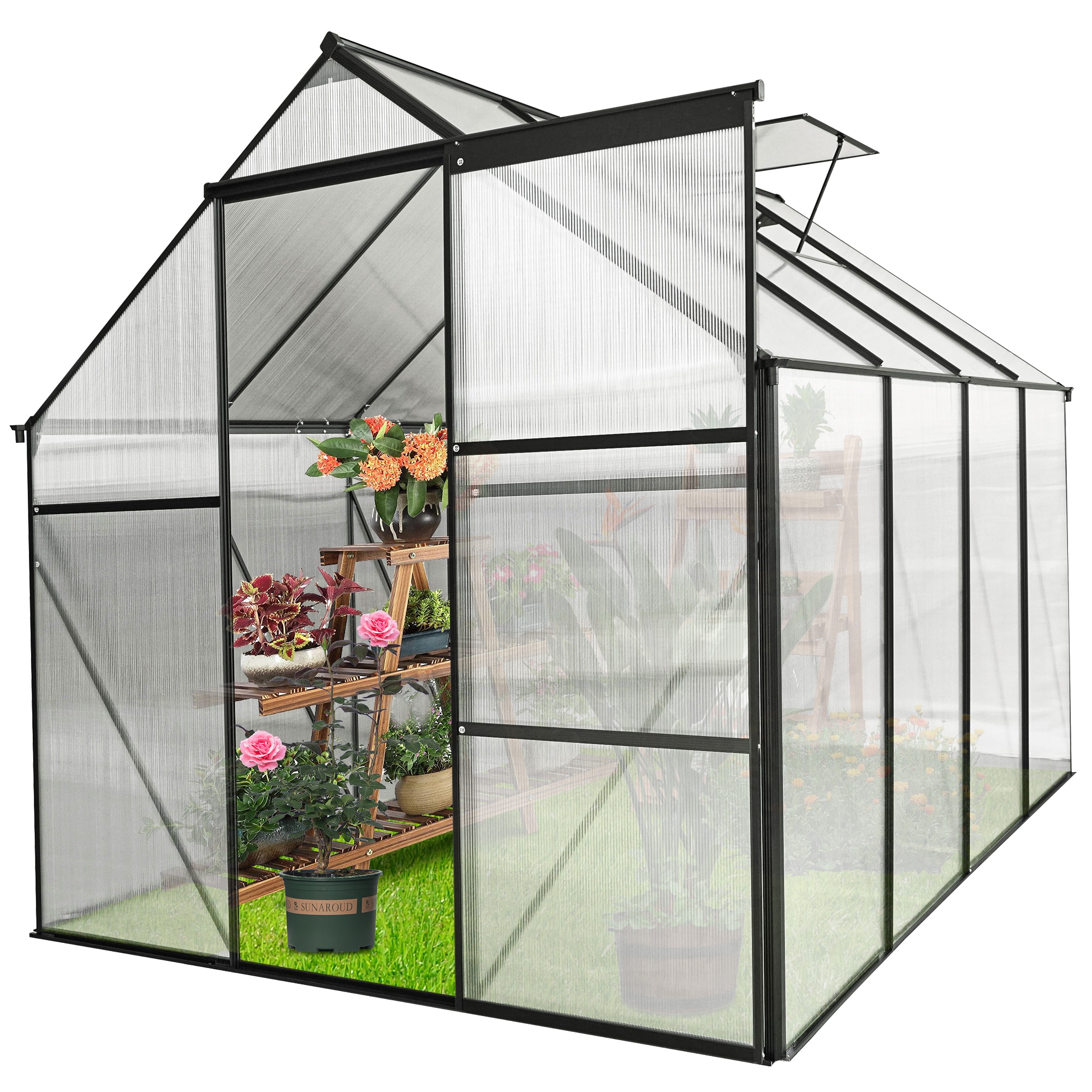 WELLFOR TACS54007 Greenhouse 6.2-ft L x 8.2-ft W x 6.4-ft H Black Greenhouse Kit