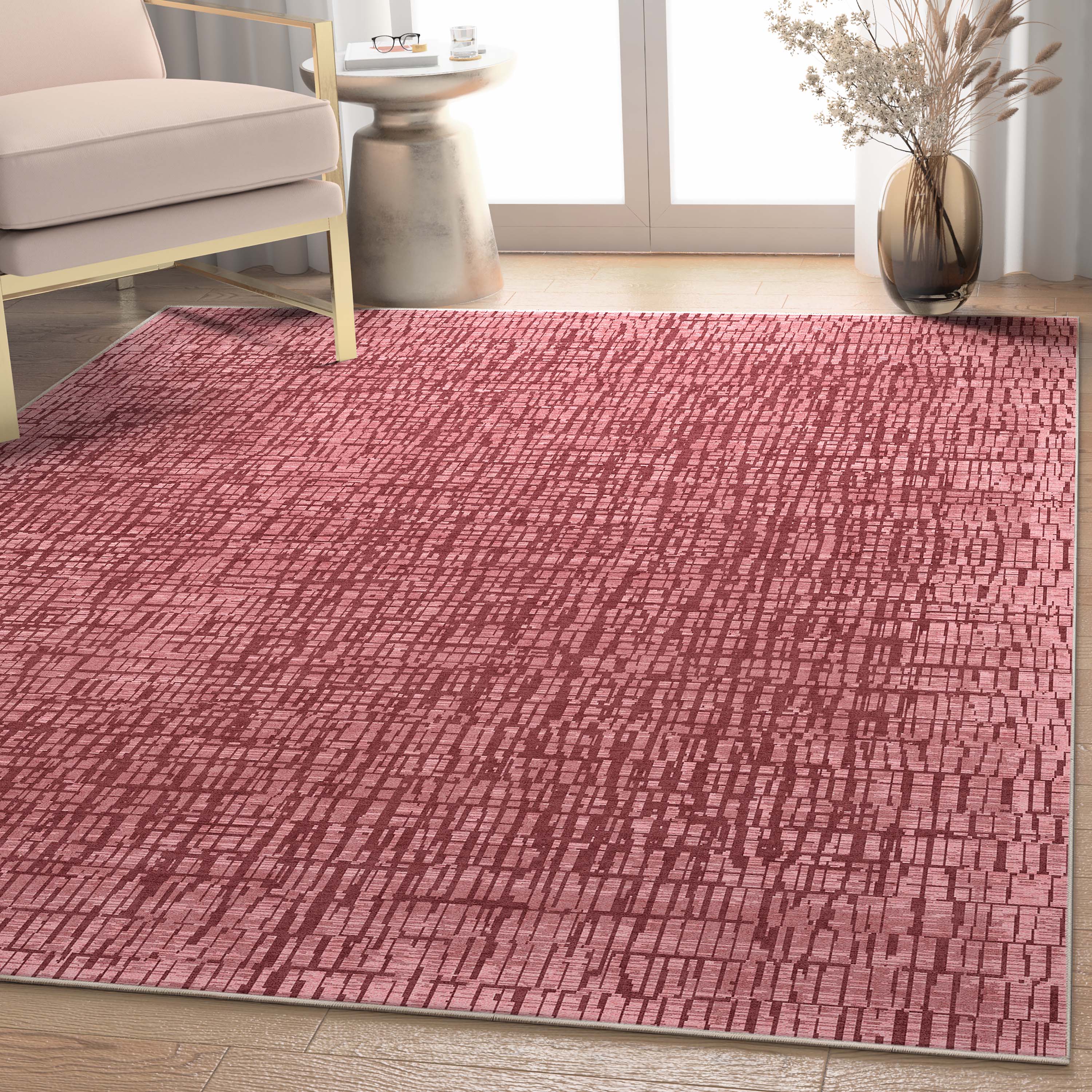 Well Woven W-AB-39B-8 Abstract 9 x 13 (ft) Flatweave Polyester Red Rectangular Indoor Stripe Mid-Century Modern Area rug