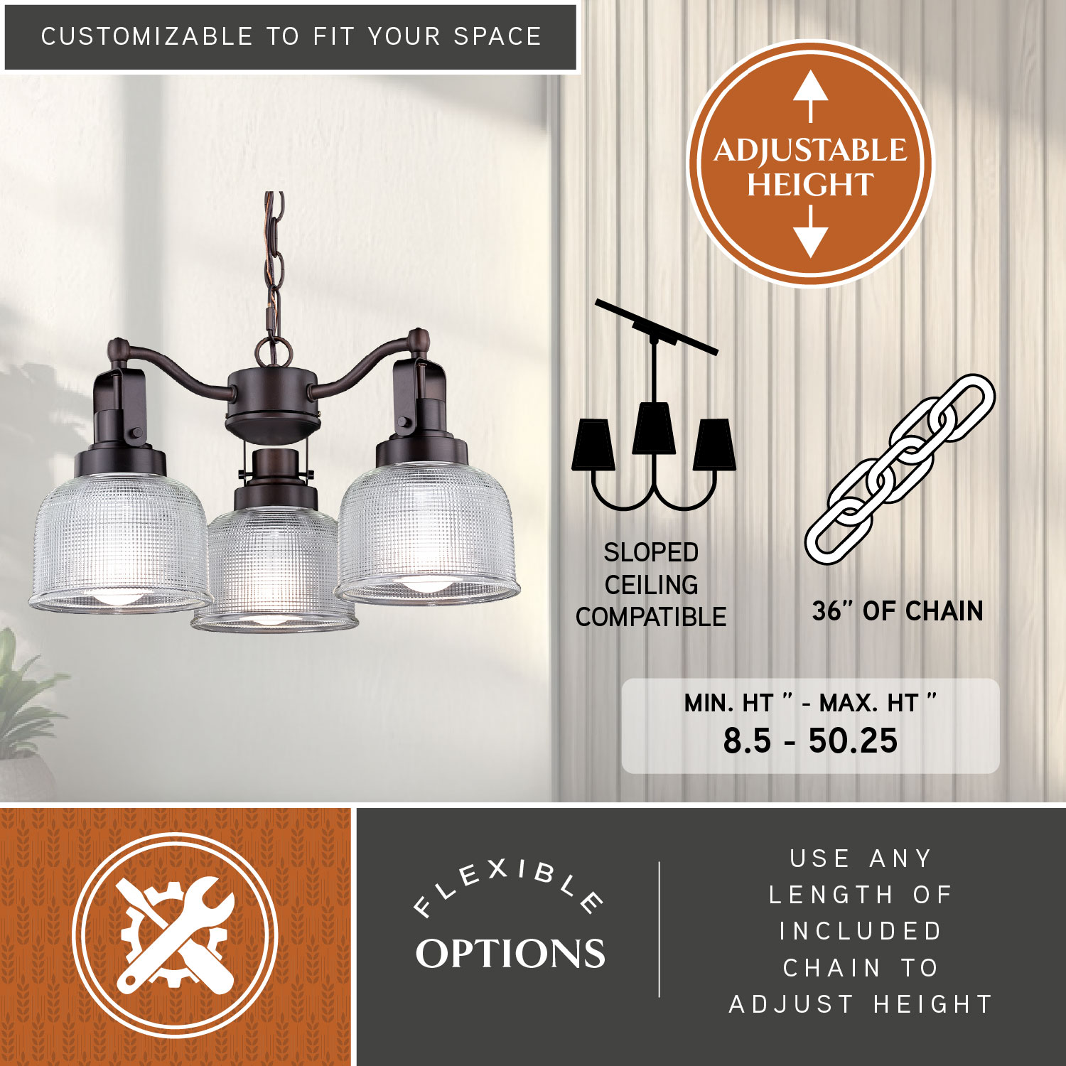 Roland Mini 16.5" Bronze Farmhouse Chandelier with Clear Prism Glass