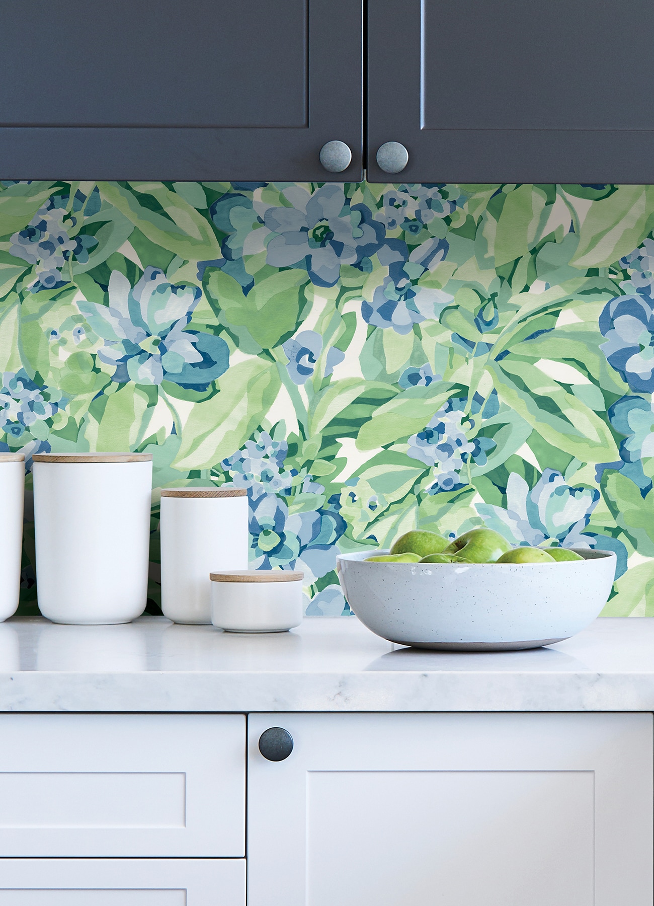 Heather Green and Blue Vinyl Floral Peel and Stick Wallpaper
