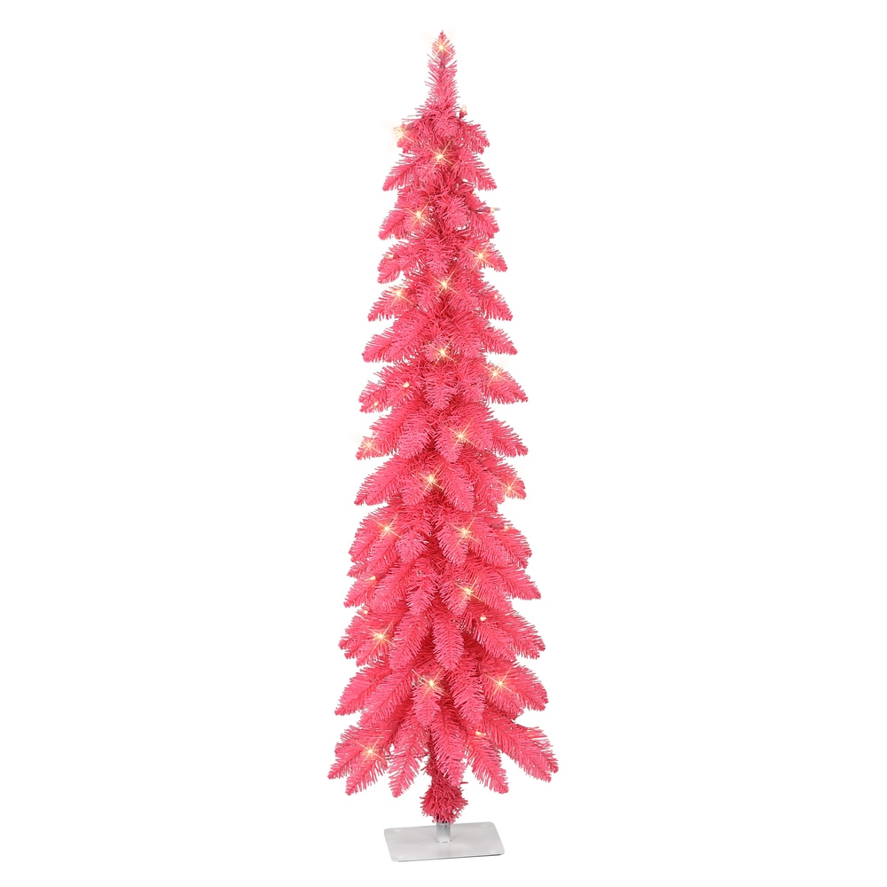 Puleo International 01063A-TP40C05-PK 4-ft Pine Pre-lit Pencil Pink Artificial Christmas Tree with Clear Incandescent Lights