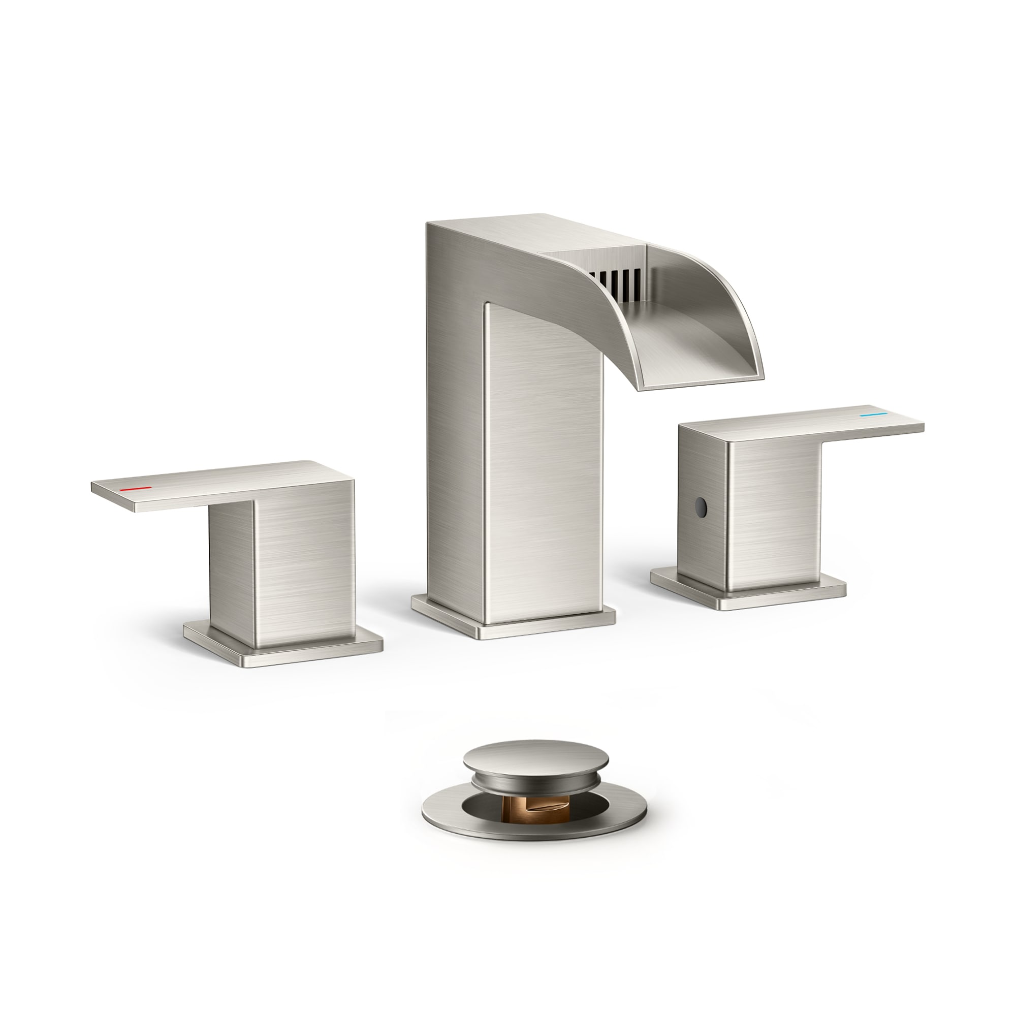 FURUISI LL03032SS Brushed Nickel Widespread 2-handle Waterfall Commercial/Residential Handle Bathroom Sink Faucet with Drain