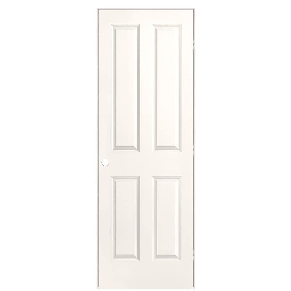 Masonite 1316276 28-in x 80-in White Hollow core 4 panel square Left hand Smooth Prefinished Molded composite Flat Jamb Single Prehung Interior Door