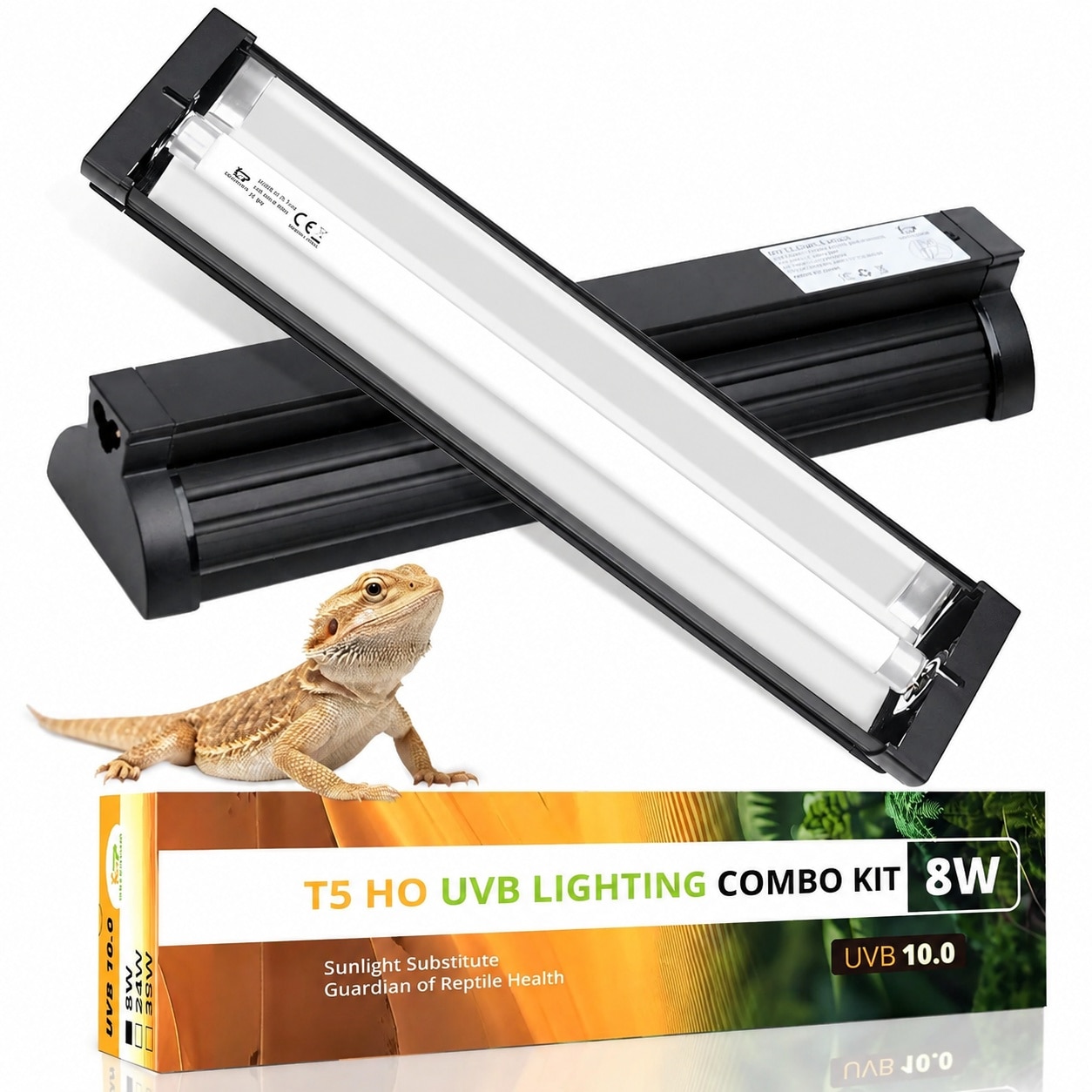 Oyezvary  T5 UVB Light for Reptiles 10.0 8W HO UVA UVB Light Fixture 12 Inch Lamp Tube for Bearded Dragon Tortoise Lizards Amphibians