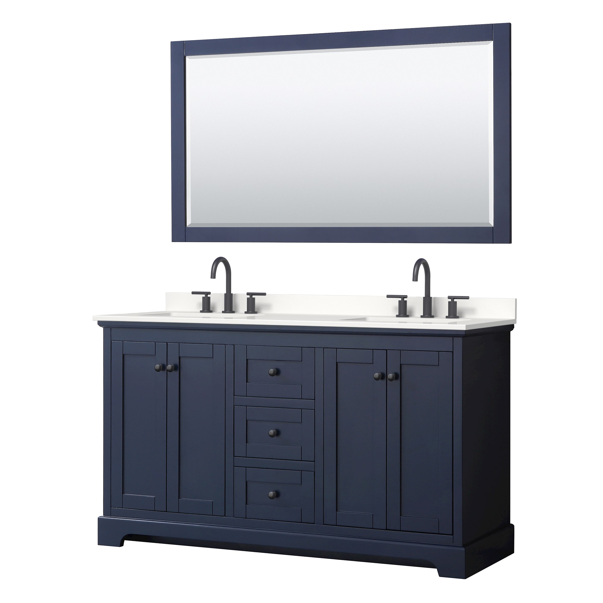 Wyndham Collection WCV232360DBBWQUS3M58 Avery 60-in Dark Blue Undermount Double Sink Bathroom Vanity with White Quartz Top (Mirror Included)