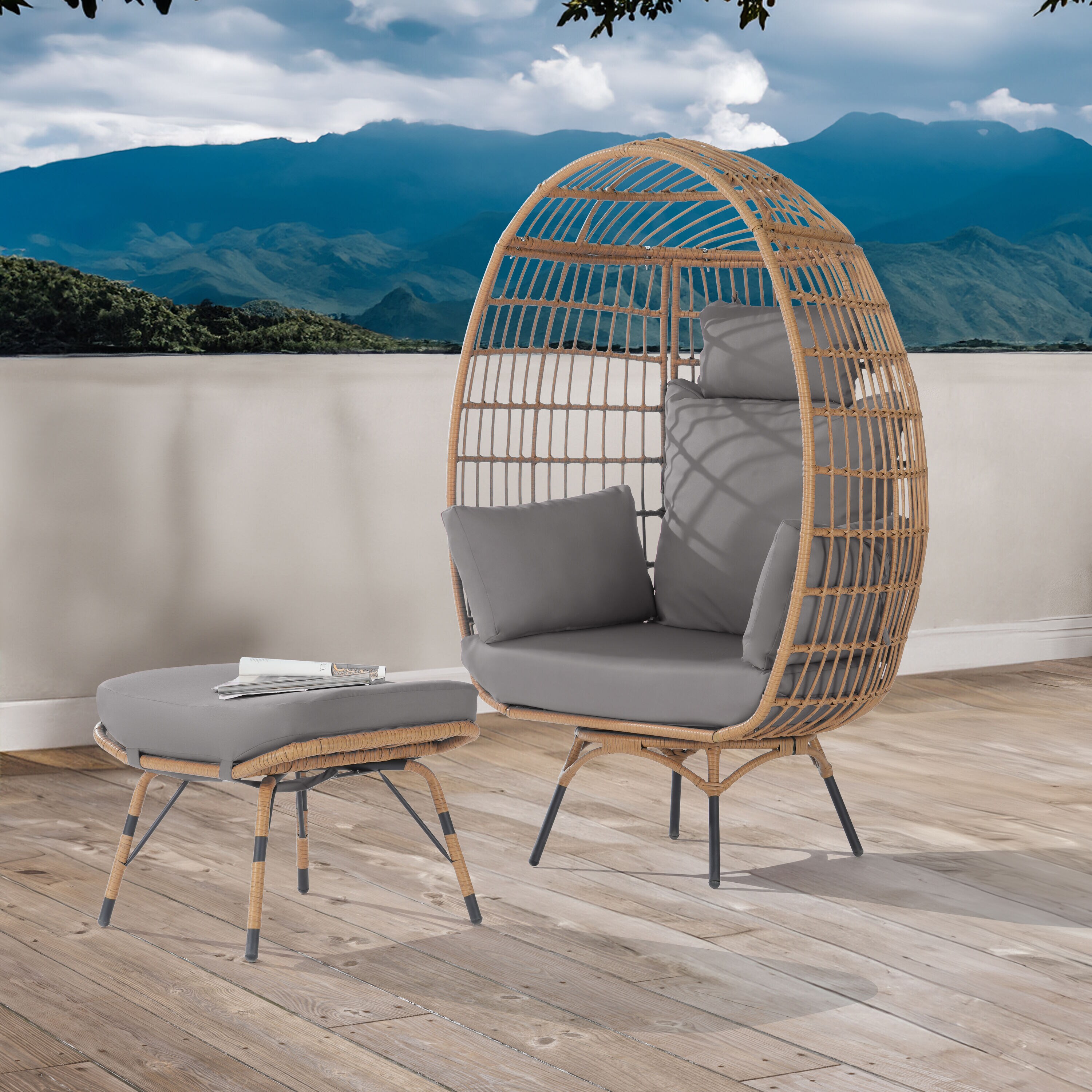 SANSTAR L-RJDC63LY-AD 2 -Piece Wicker Patio Conversation Set with Gray Cushions