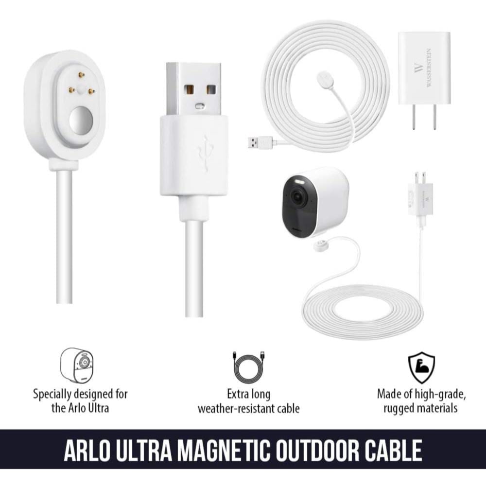 Wasserstein Arlo Ultra, Ultra 2, Pro 3, Pro 4 Outdoor 25ft White Cable (2-Pack) in Security Camera Accessories at Lowes.com