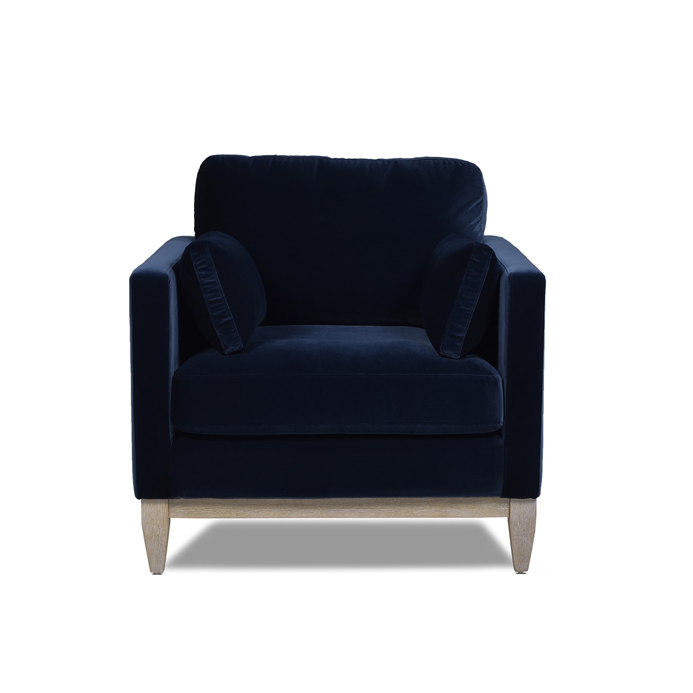 Knox Dark Navy Blue Velvet Armchair with Birch Legs