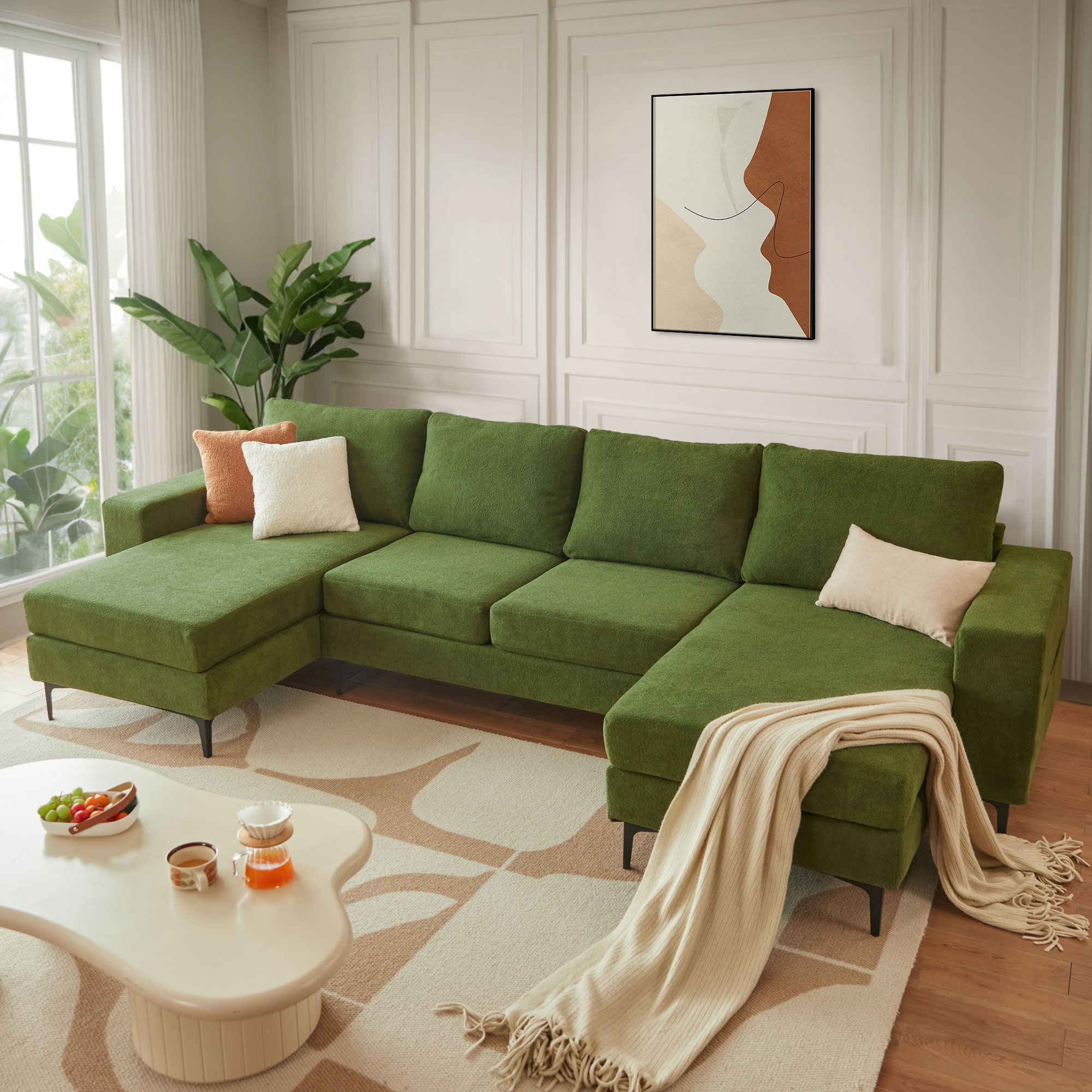 weaxty DCDKI2670 125.98-in Modern Deep Green Cloud Velvet Velvet Sofa