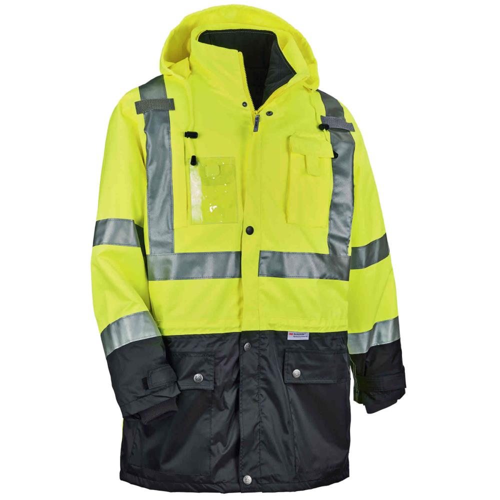 Adult Unisex Lime Hooded Insulated Work Jacket (Small) Polyester in Green | - GloWear 25532