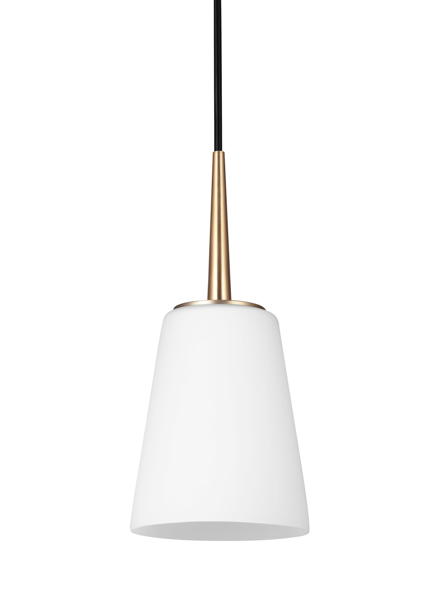 Generation Lighting 6140401-848 Driscoll 1 -Light Satin Brass Modern/contemporary Opal glass Cone Mini Outdoor Hanging Pendant light