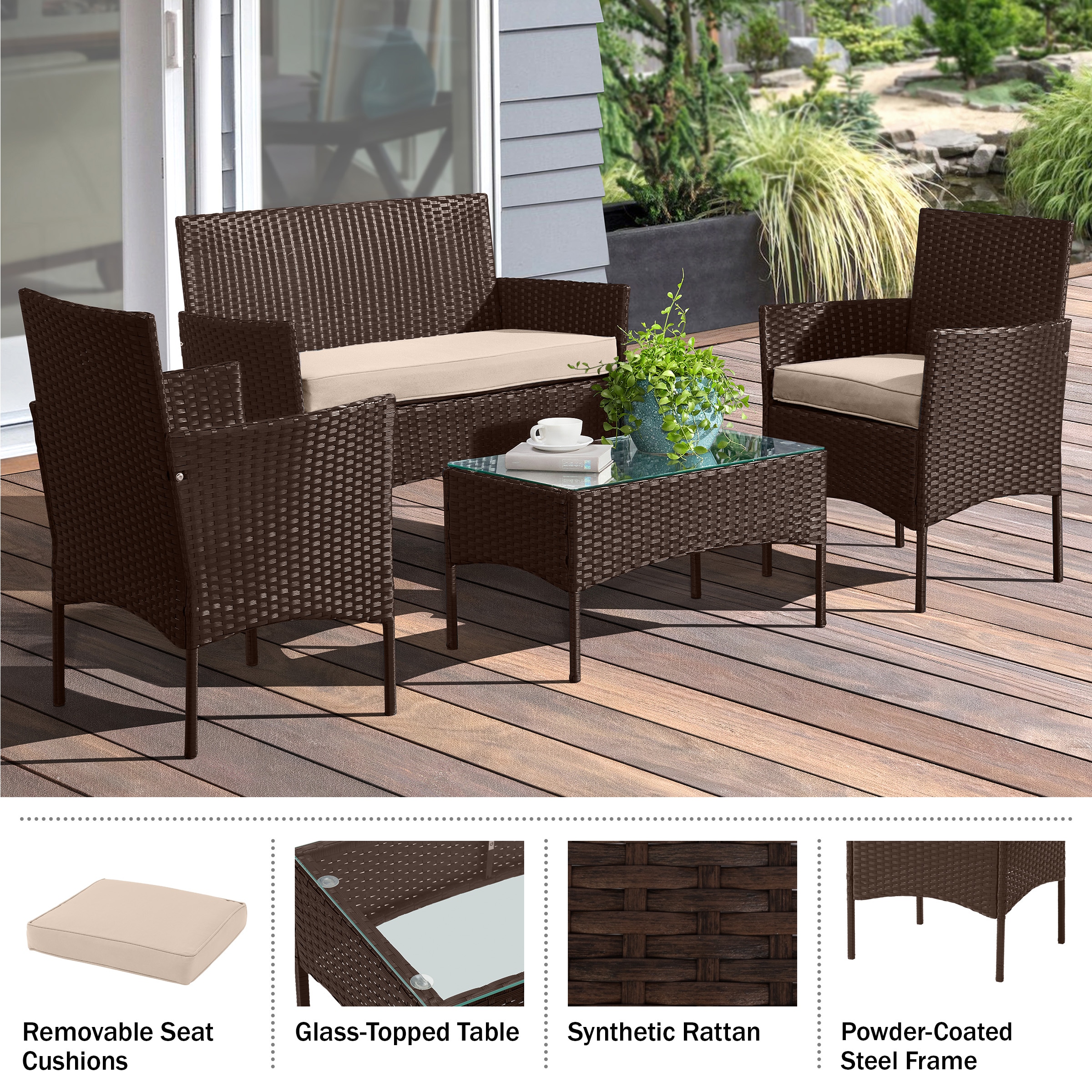 Lavish Home 80-OUTD-WK-SOF2CHTBR Patio-Conversation-Sets - View #2