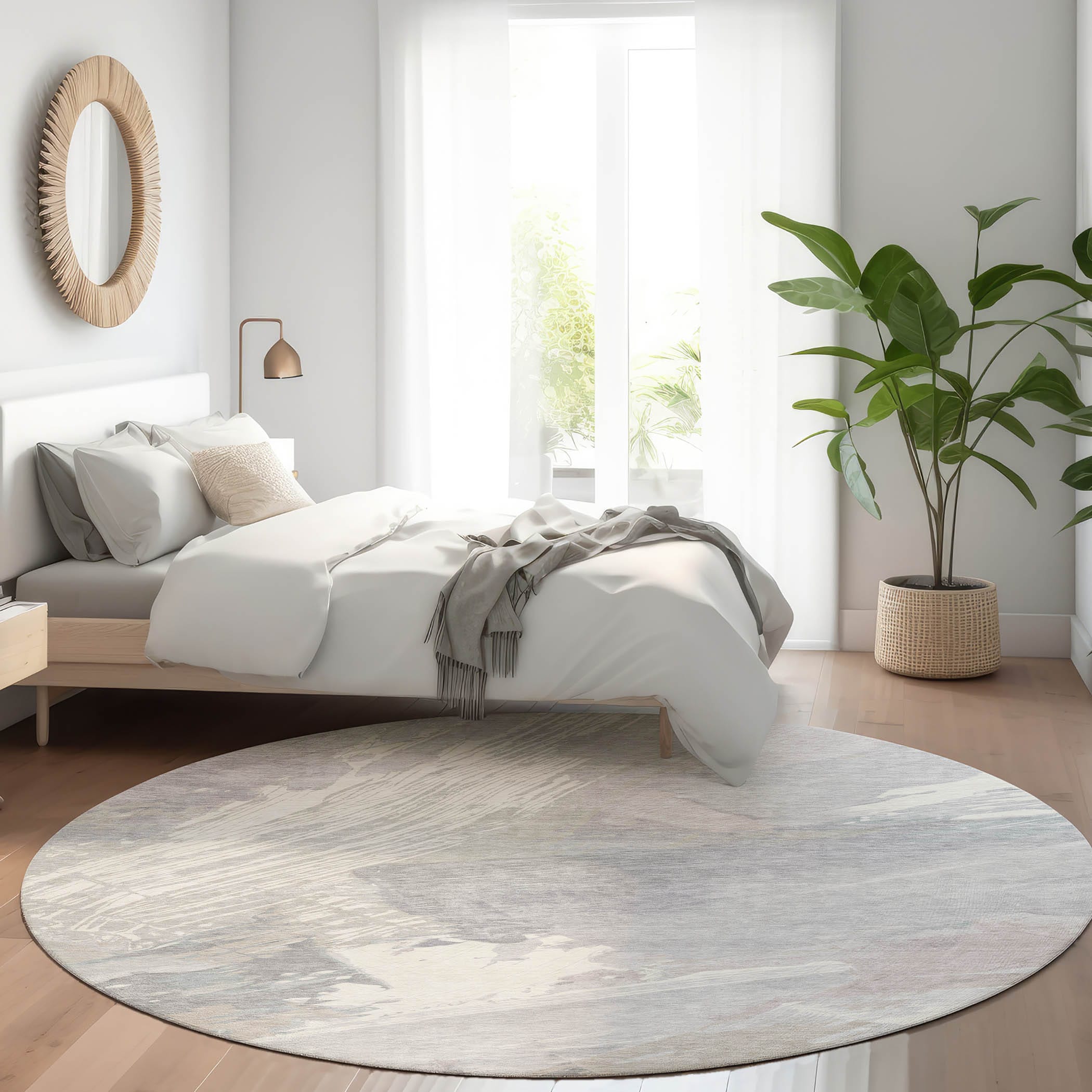 Addison Rugs ACN1514PU8RO Chantille ACN1514PU 8 x 8 (ft) Polyester Putty Round Indoor/Outdoor Geometric Machine washable Area rug