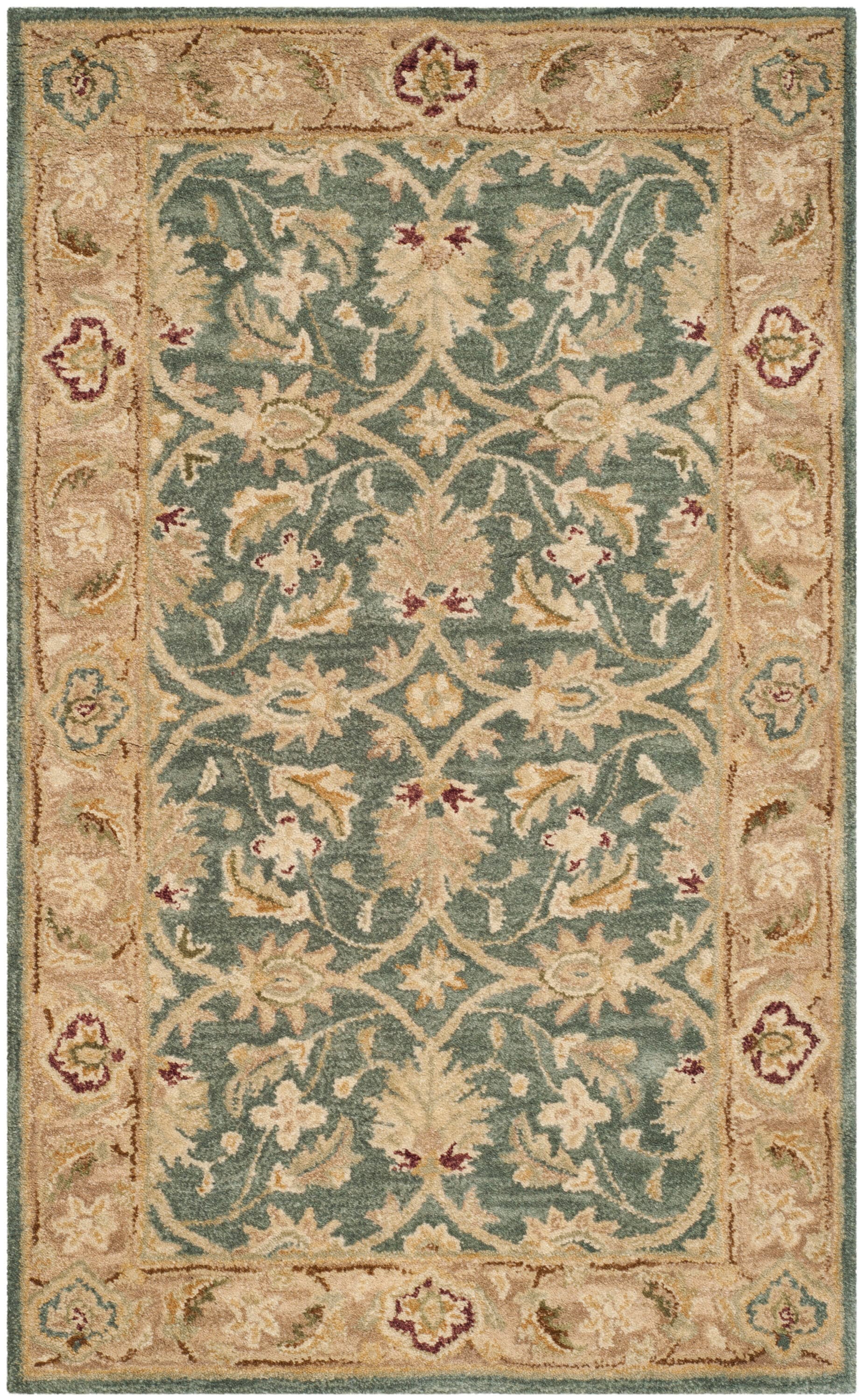 Teal and Beige Hand-Tufted Wool Area Rug, 3' x 5'