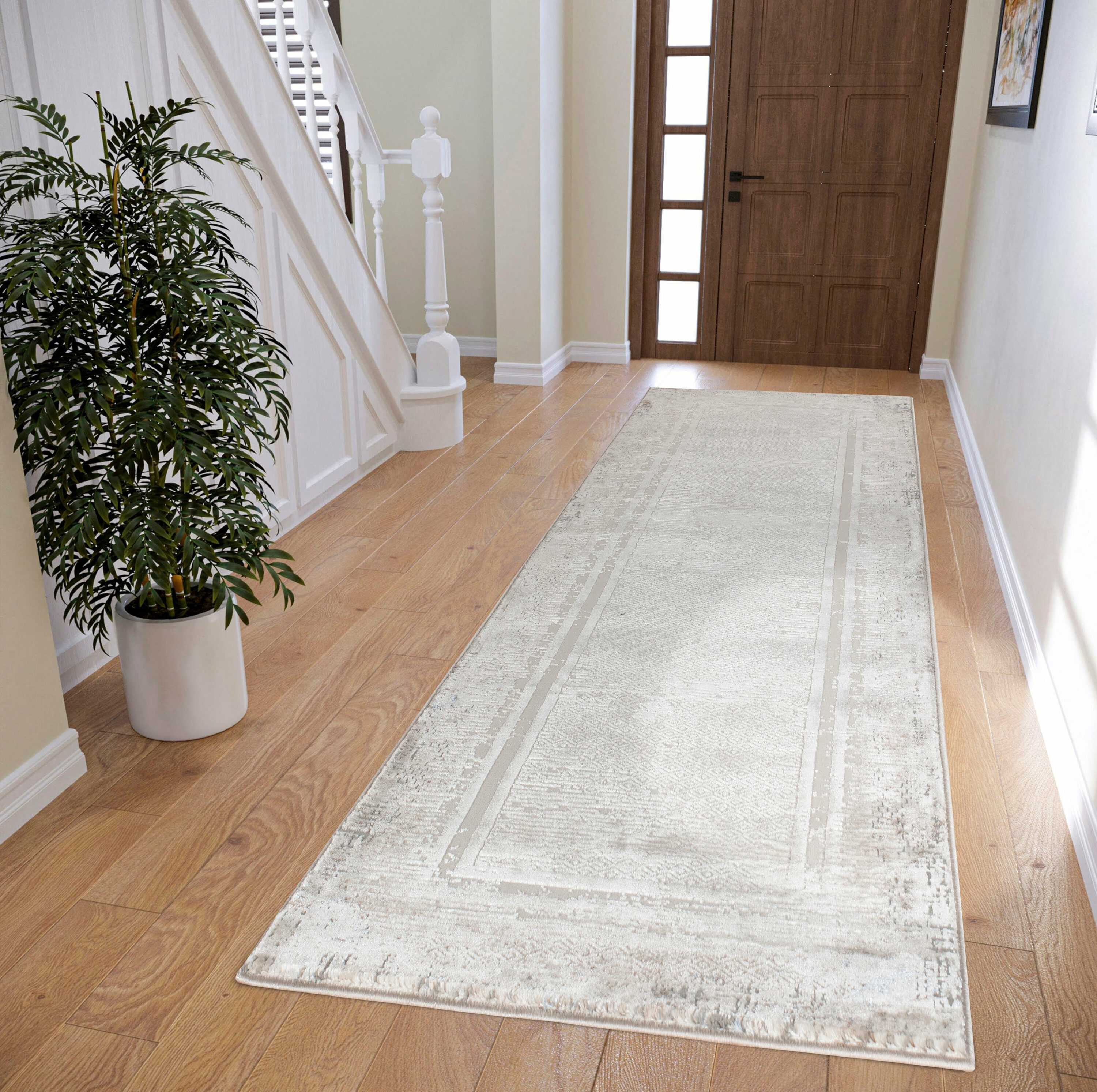 MDA Rugs OM0828 Omari 2 x 8 (ft) Polypropylene Cream/Blue Rectangular Indoor Abstract Area rug
