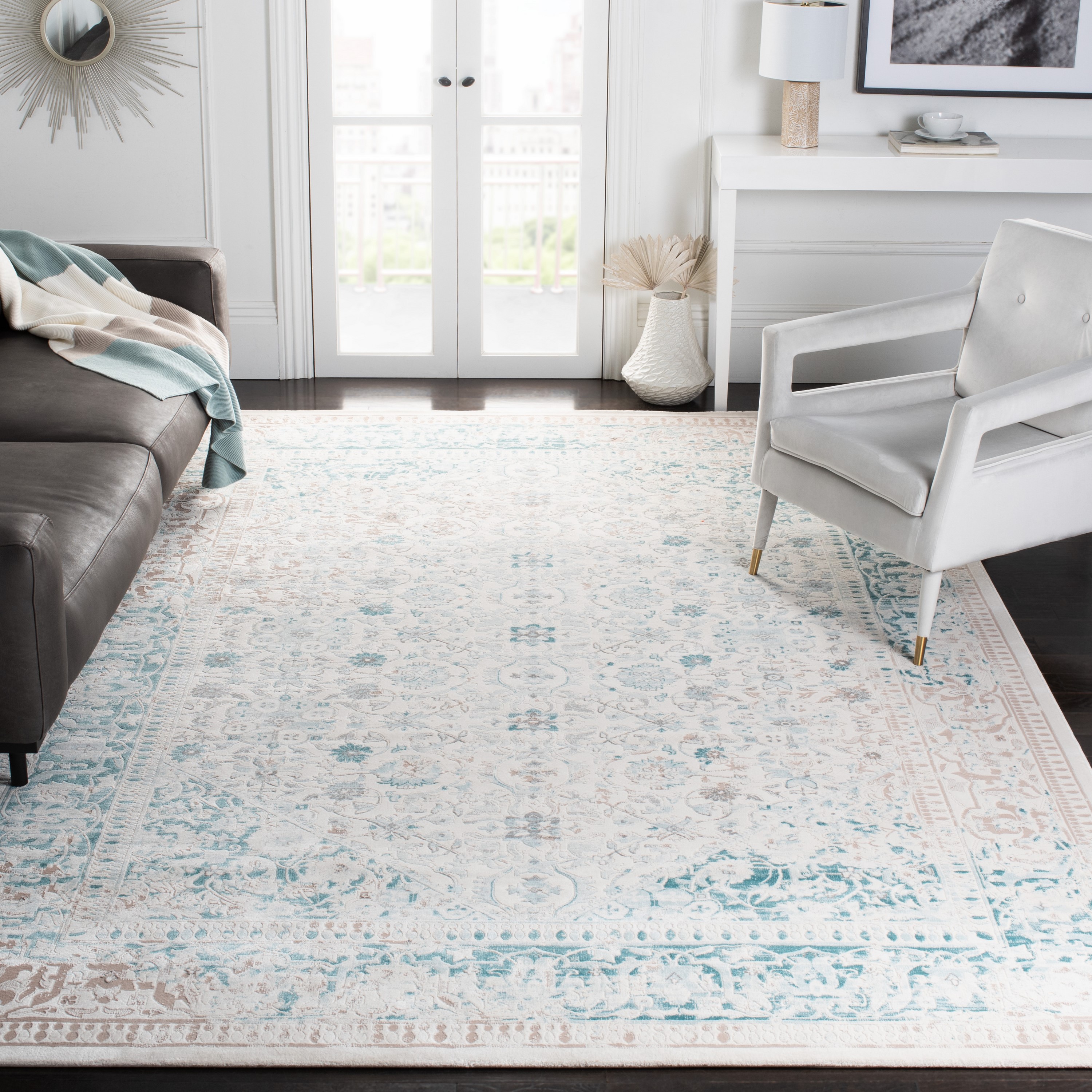 Safavieh PAS405B-10 Passion Palais 10 x 14 (ft) Loomed Synthetic Turquoise/Ivory Rectangular Indoor Distressed/Overdyed Vintage Area rug