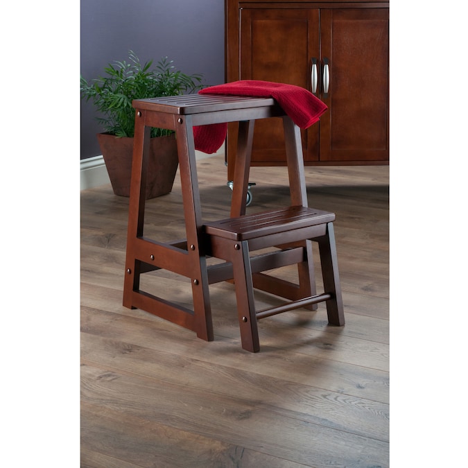 Winsome Wood Walnut 21 46 In H Small, Bar Stool With Folding Steps