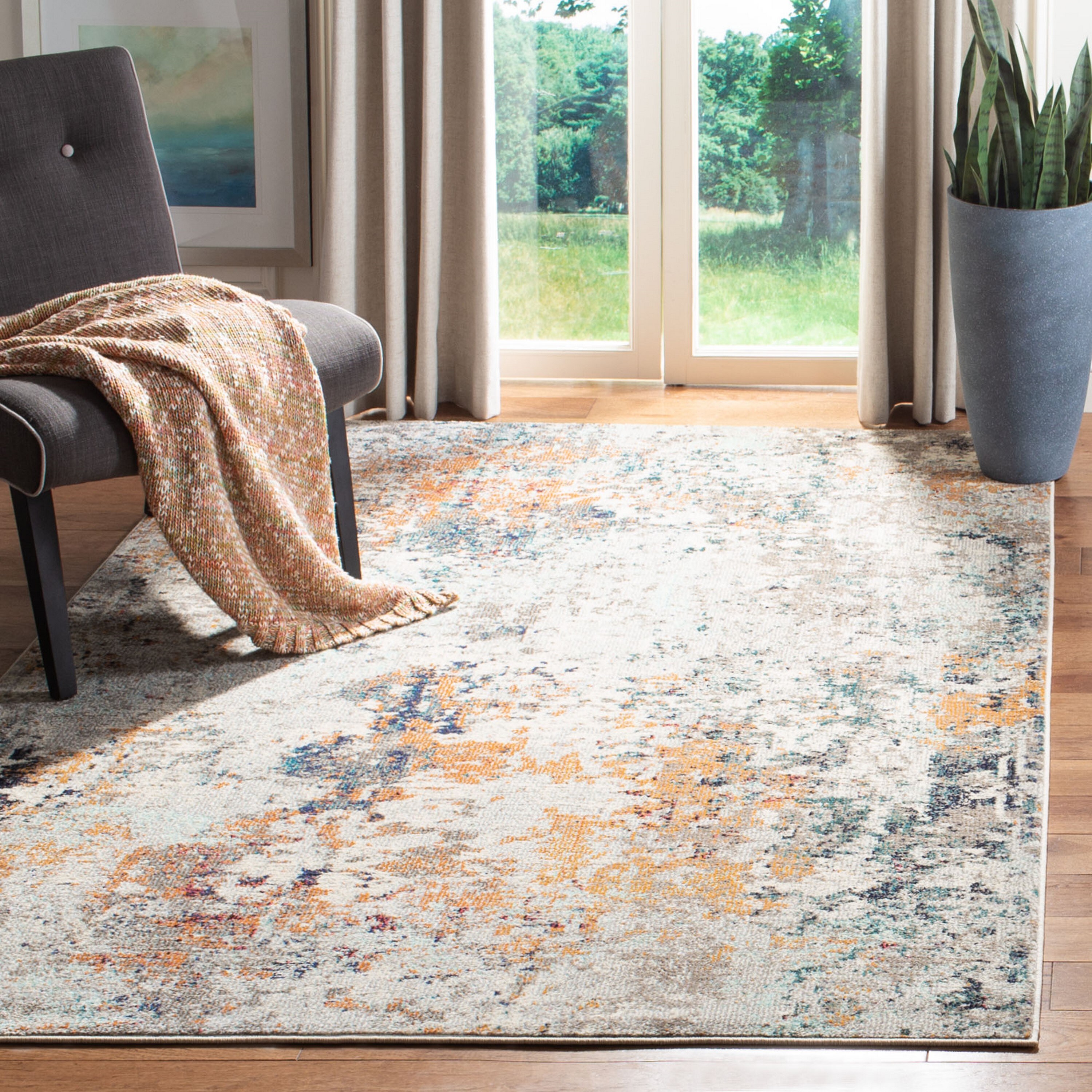 Safavieh MAD453A-4SQ Madison Markham 4 x 4 (ft) Loomed Polypropylene Gray/Beige Square Indoor Abstract Industrial Area rug