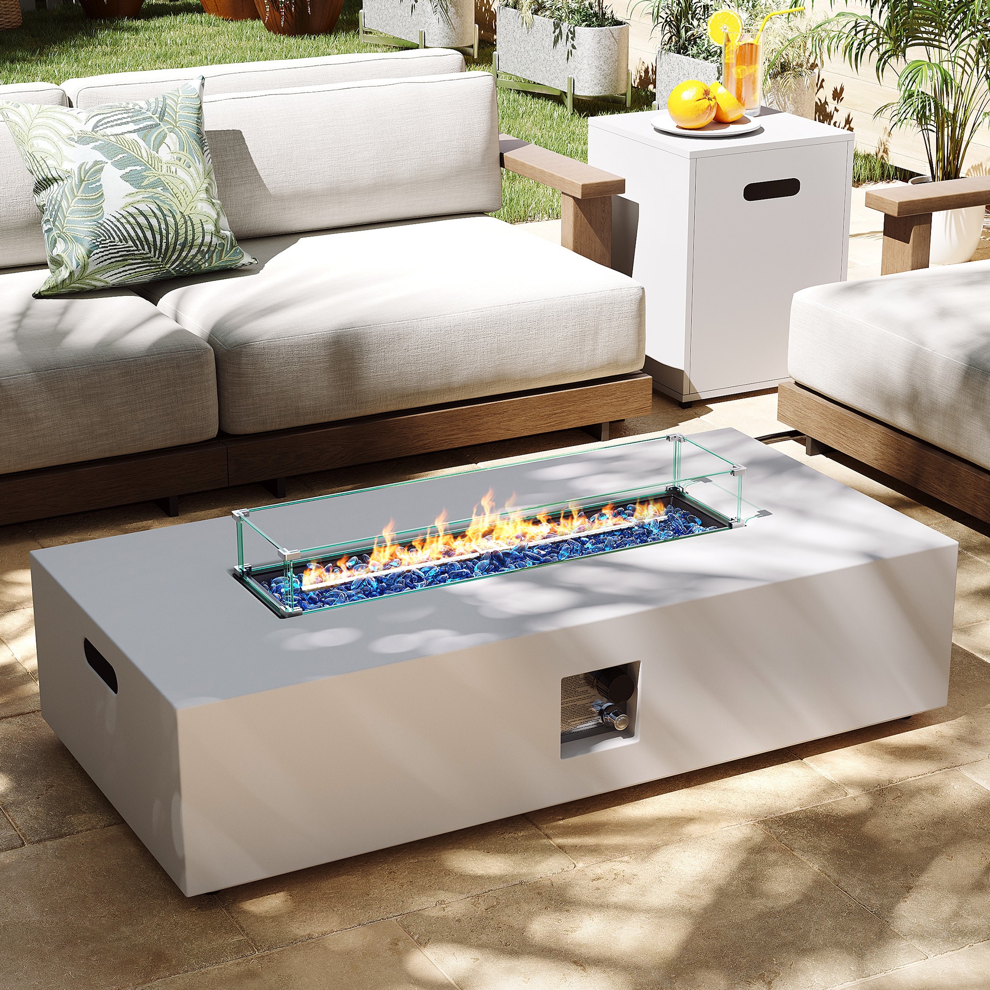 UPHA PL-C56KD-WH-QT 56-in W 50000 Maximum BTUs Iron Rectangle Liquid propane Fire pit table