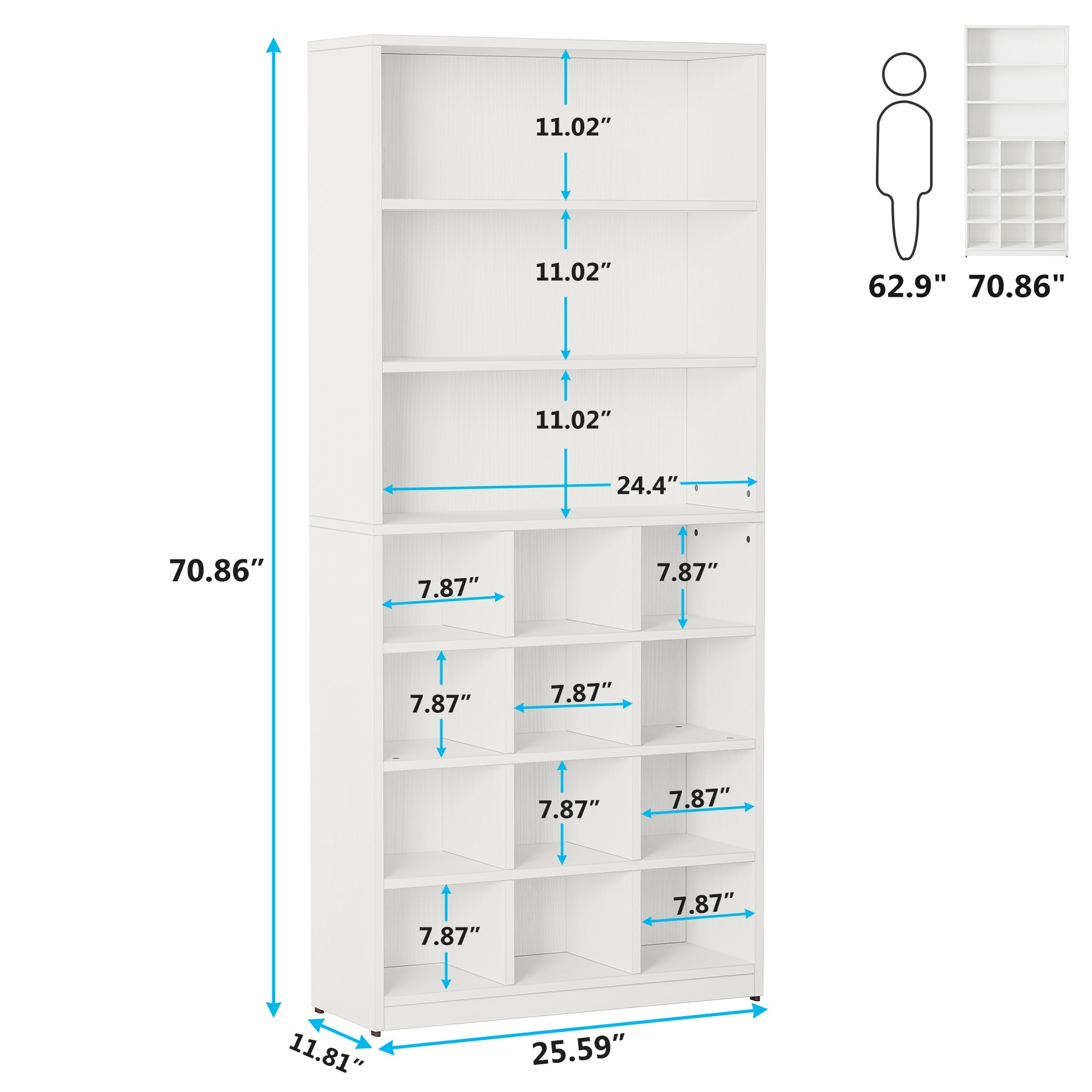 Tribesigns 8 Tier Shoe Storage Cabinet with 3 Large Open Shelves, White Shoe Rack Organizer for Hallway, Closet, Bedroom - Holds 24 Pairs | HOGA-J0086