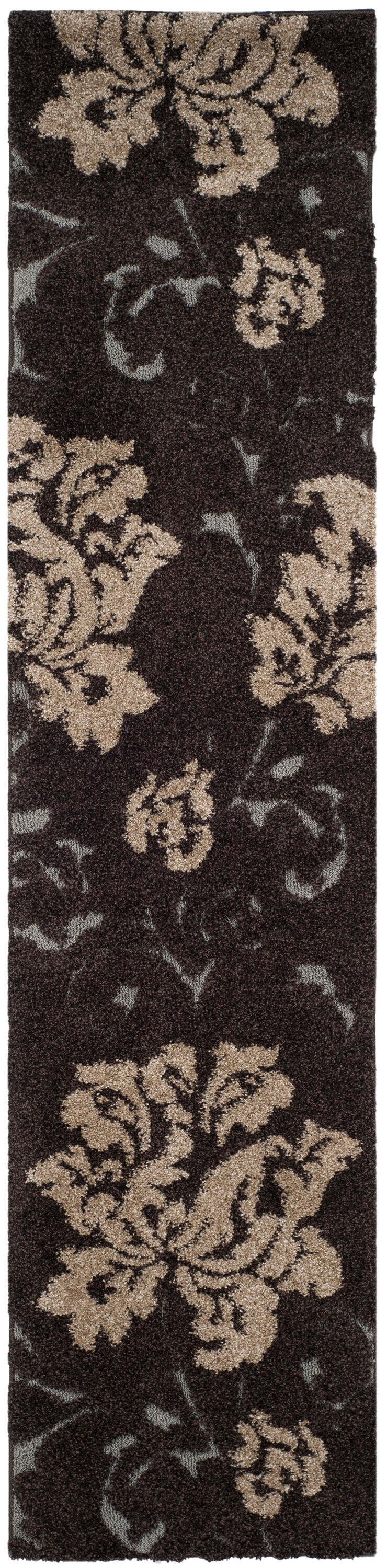 Safavieh Florida Votive Shag 2 x 9 Dark Brown/Smoke Indoor Floral/Botanical Farmhouse/Cottage Runner