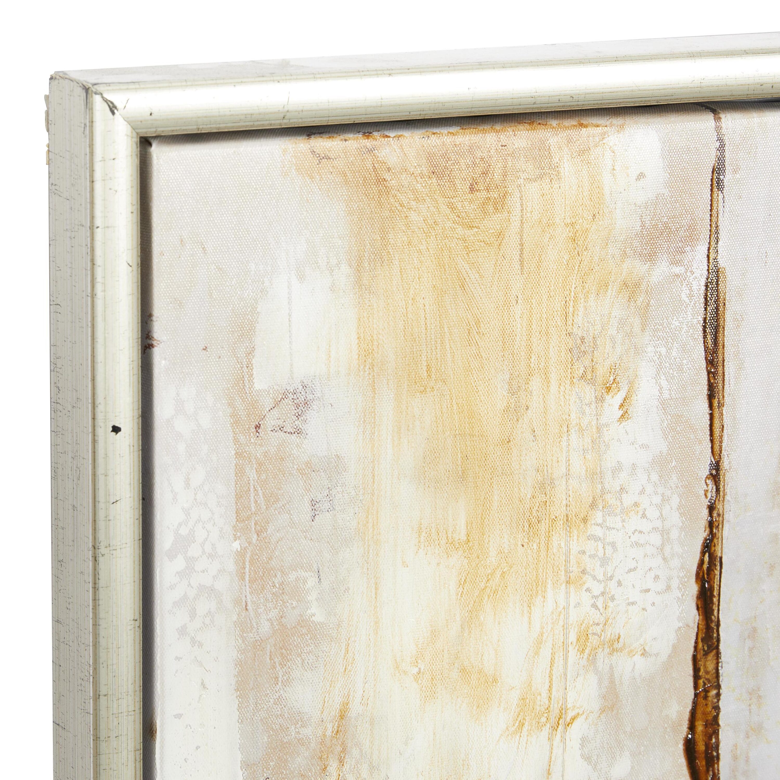 Oversized Brown and Tan Abstract Canvas Wall Art with Silver Frame
