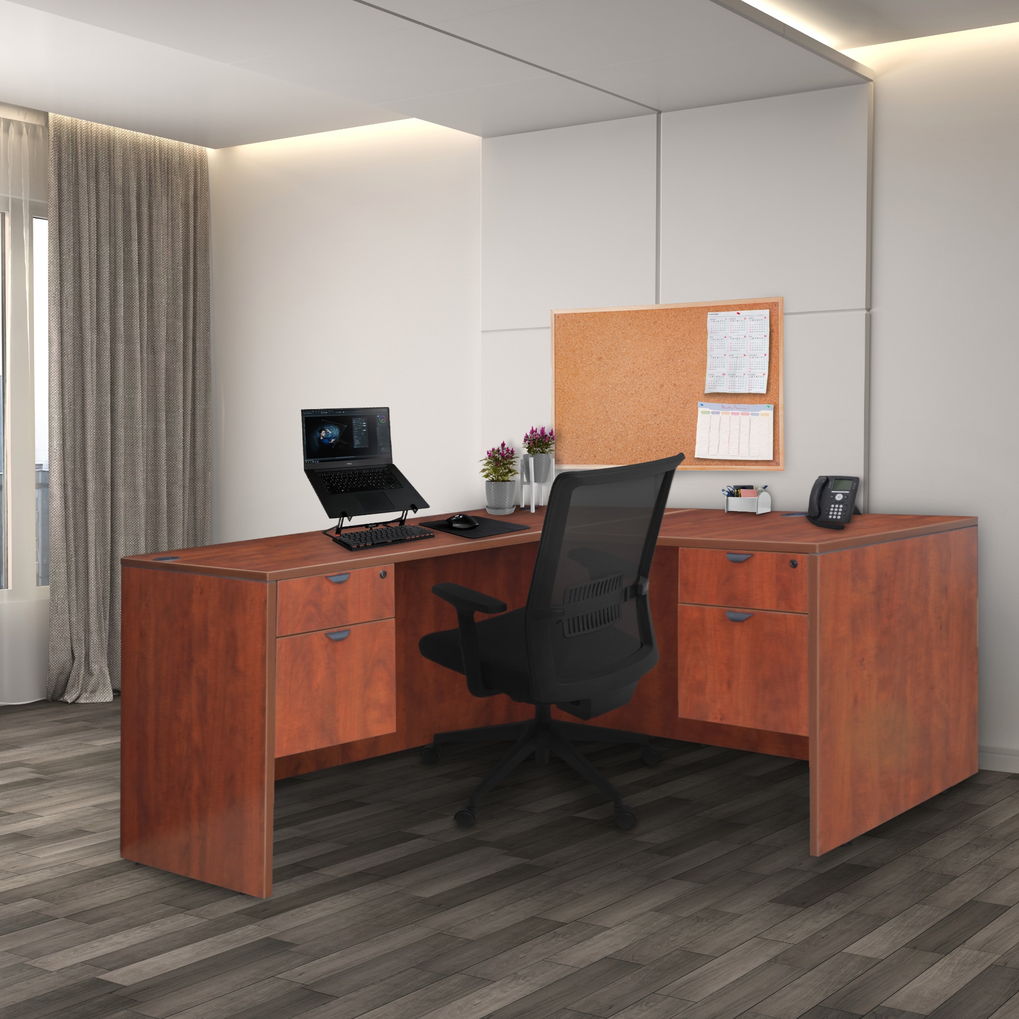 Legacy Cherry Wood Executive Corner Desk with Filing Cabinet
