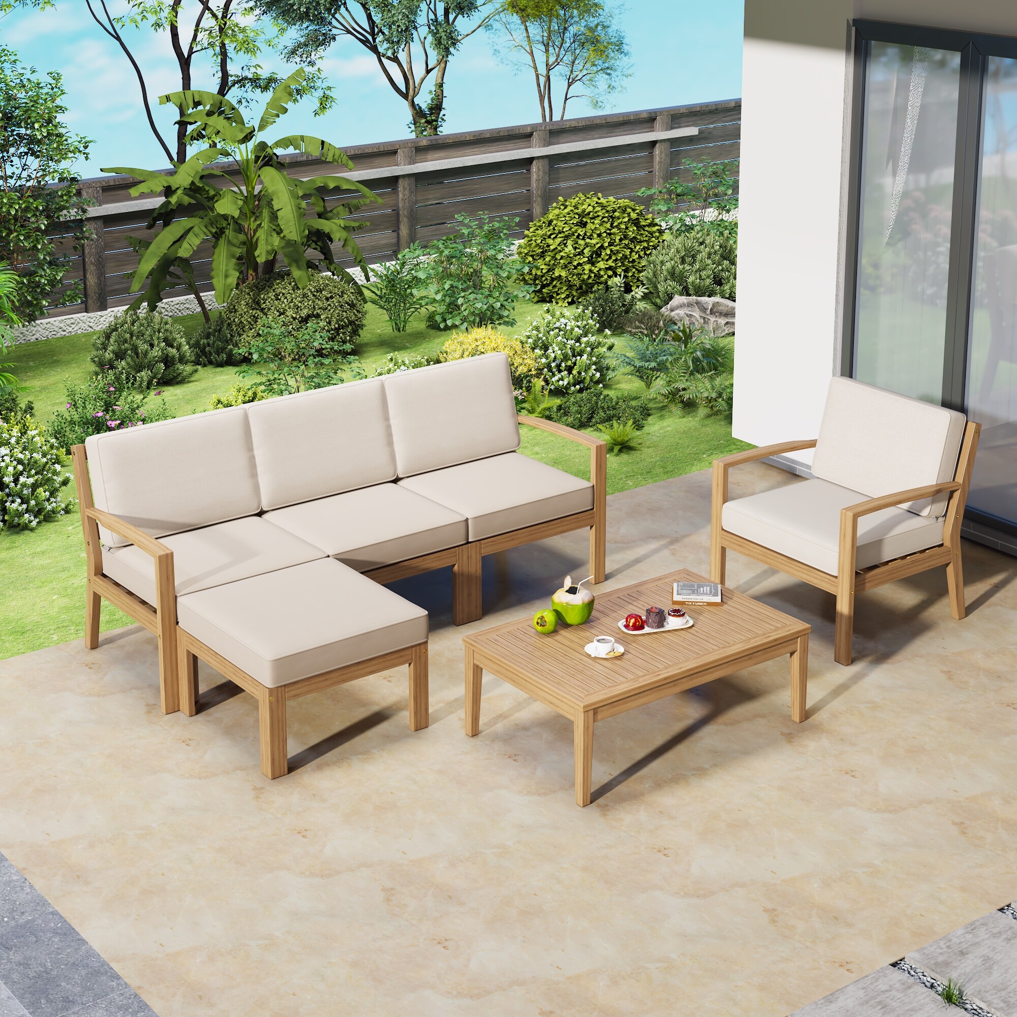 ModernLuxe L-TM000006AAA 6 -Piece Patio Conversation Set with Off-white Cushions