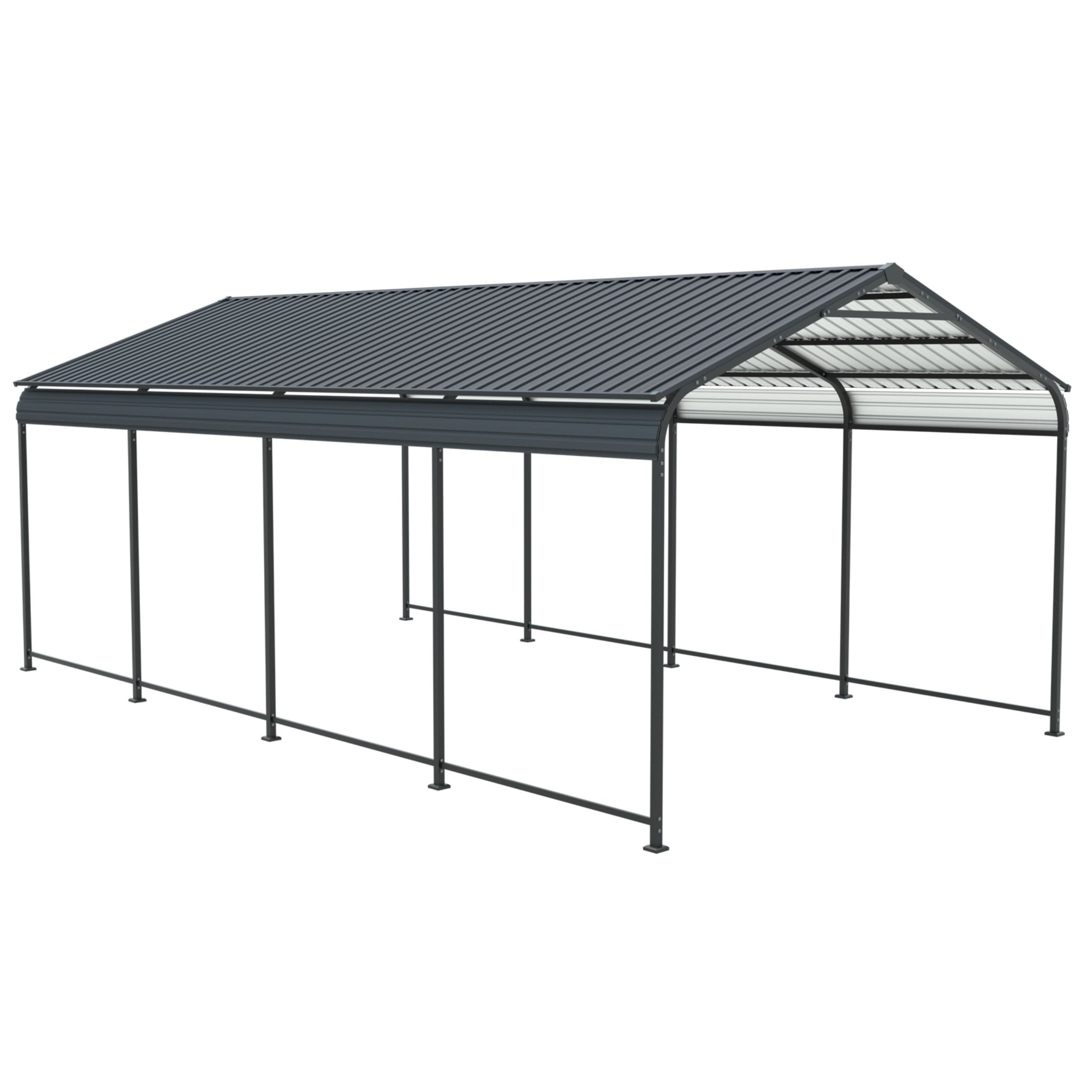 Poinic QURCP-0058S54 12.01-ft W x 21.18-ft L x 6.63-ft H Dark Gray Aluminum Carport with Metal Roof