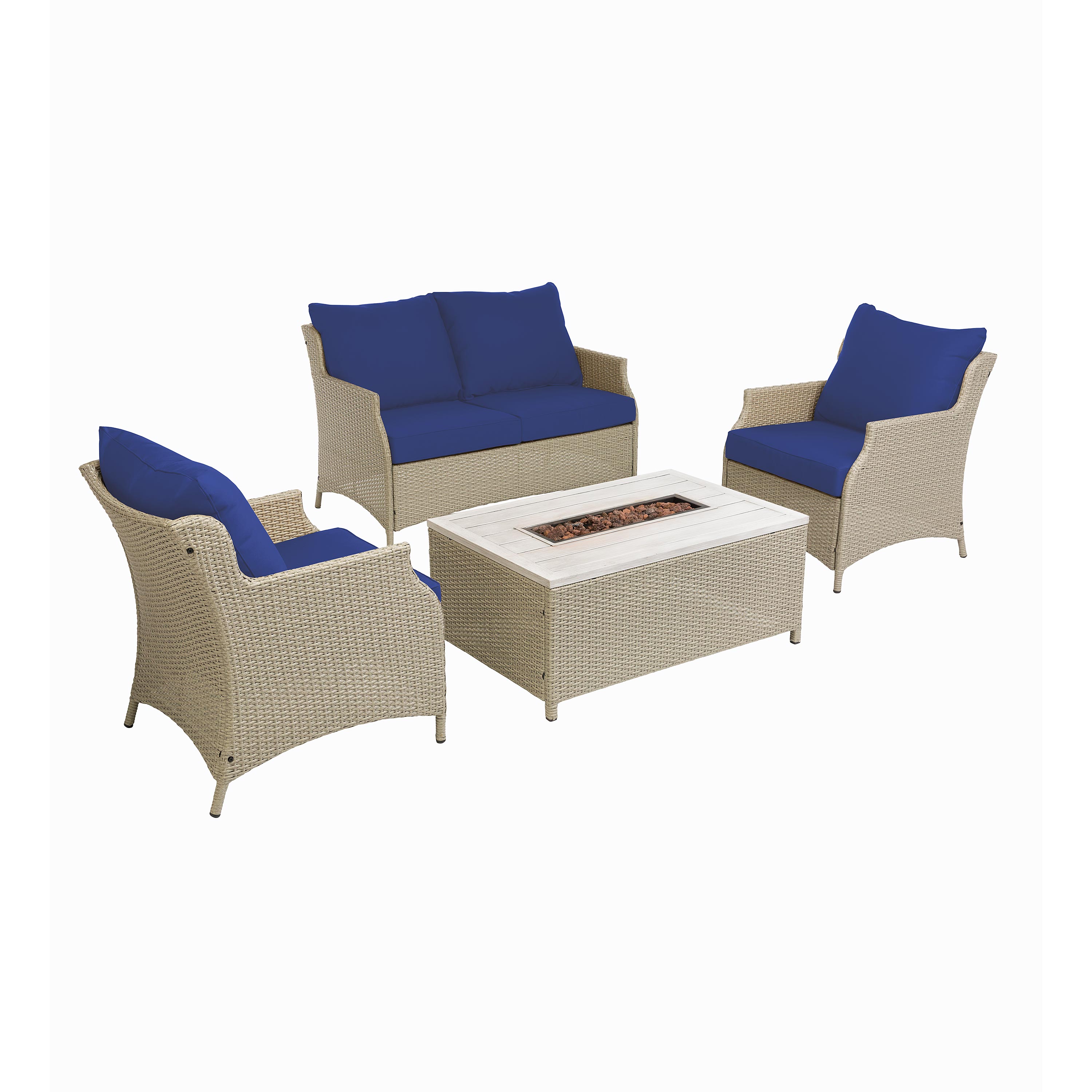 Evergreen 62J72 4 -Piece Patio Conversation Set with Blue Cushions