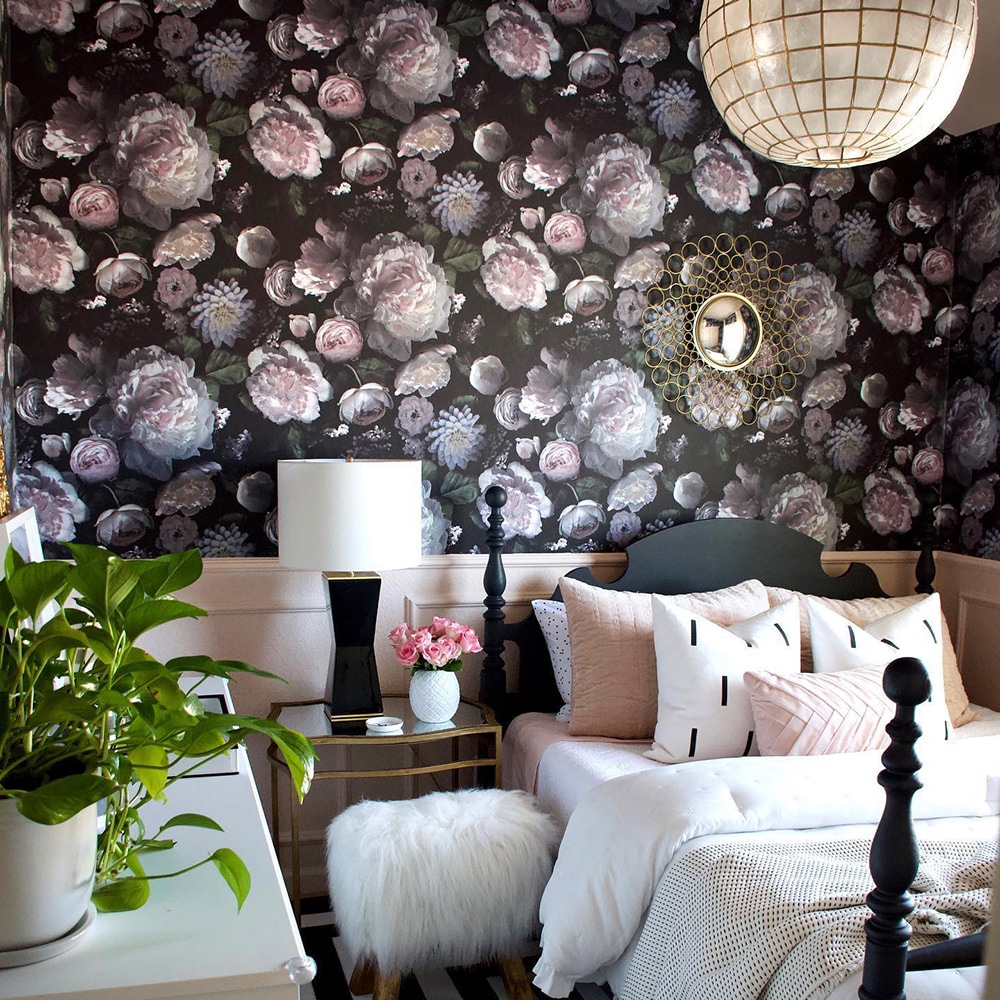 Black Floral Wallpaper  Peel And Stick  The Wallberry