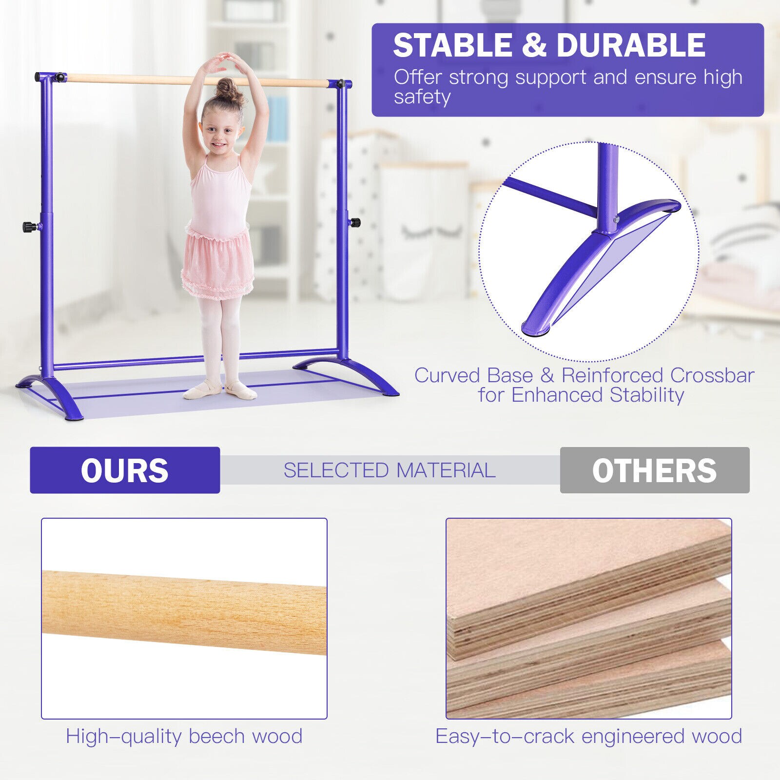 Slickblue Purple Adjustable Ballet Barre with Purple Metal Frame and ...