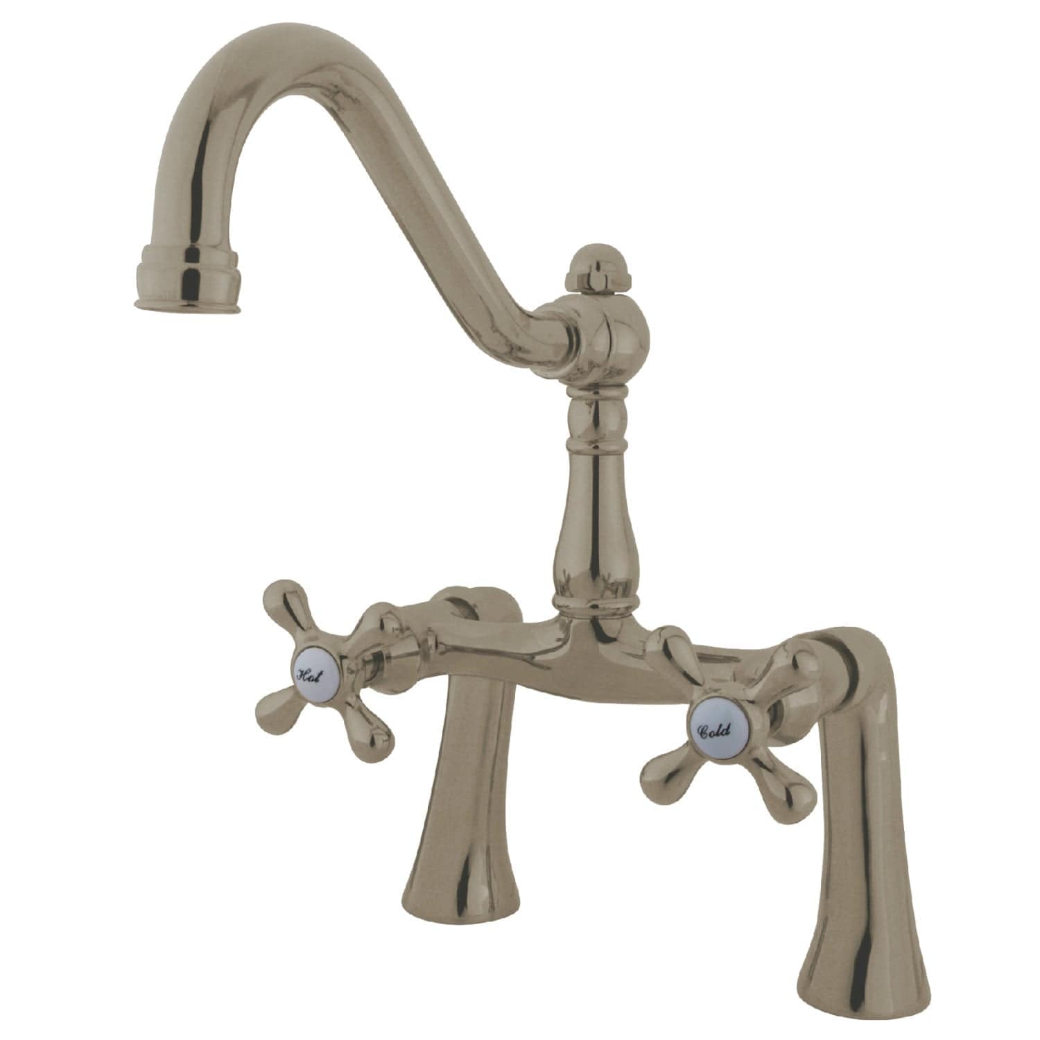 Kingston Brass KS3238AX Restoration Two-Handle 2-Hole Deck-Mount Clawfoot Tub Faucet in Brushed Nickel