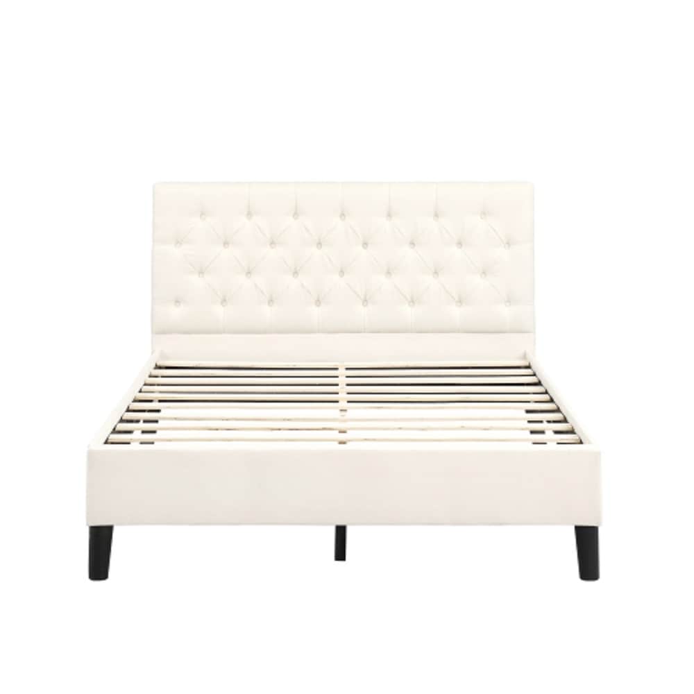 CASAINC LY-WF431AAA Upholstered linen platform bed, queen size, beige Queen Upholstered Platform Bed