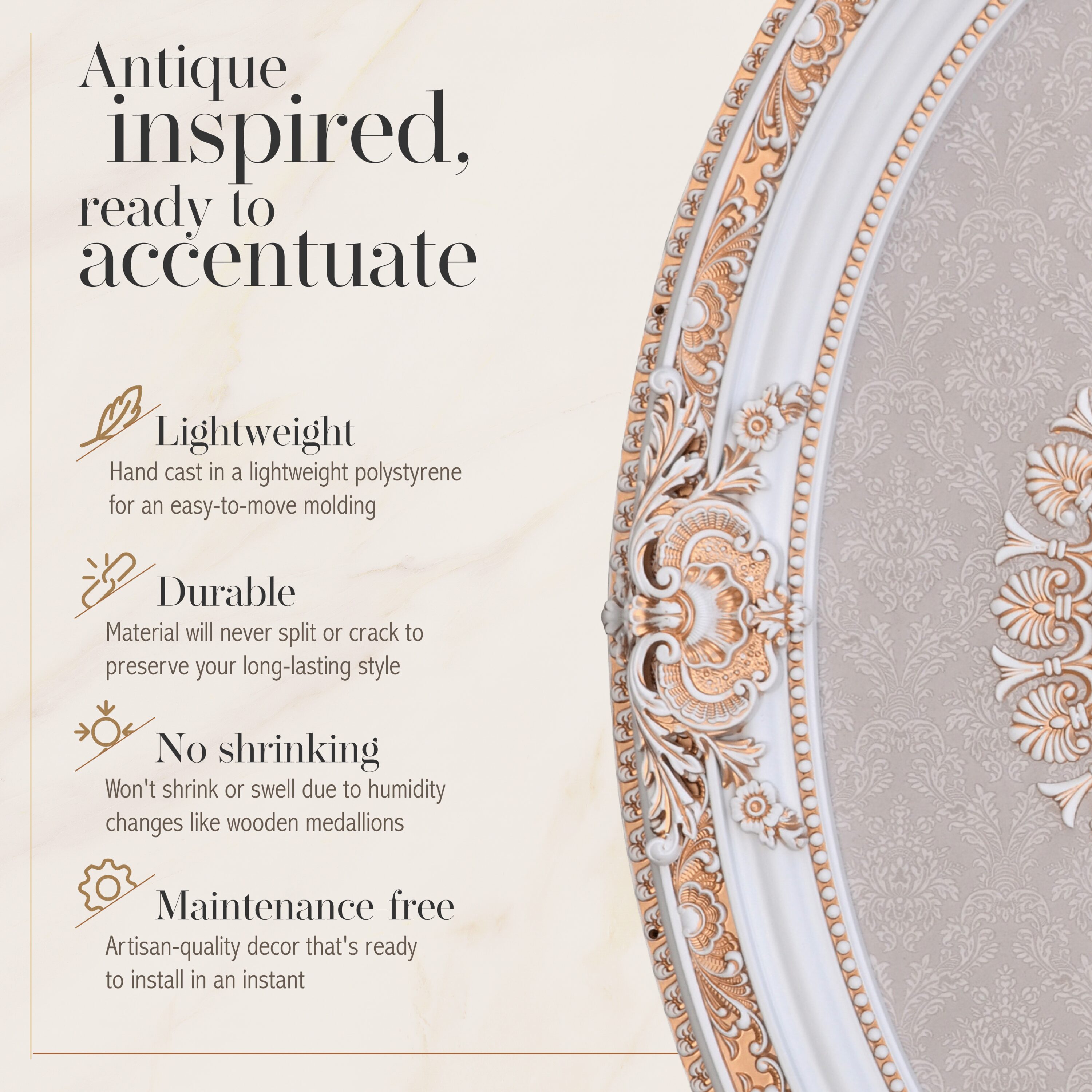 French Blanco Oval White and Gold Ceiling Medallion
