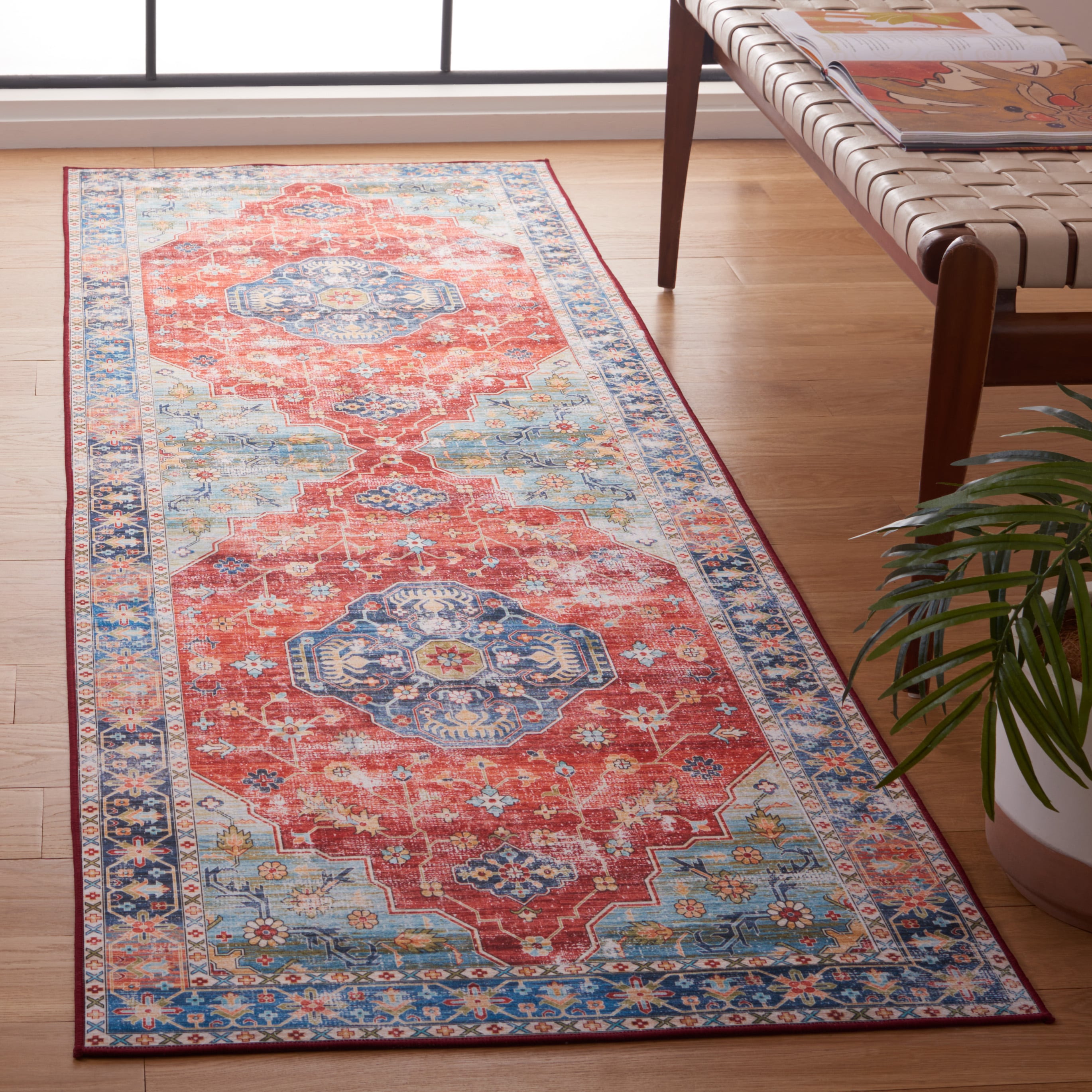Tucson 119M Blue Rust Machine Washable/Slip Resistant 2ft-6in x 8ft Traditional Rug