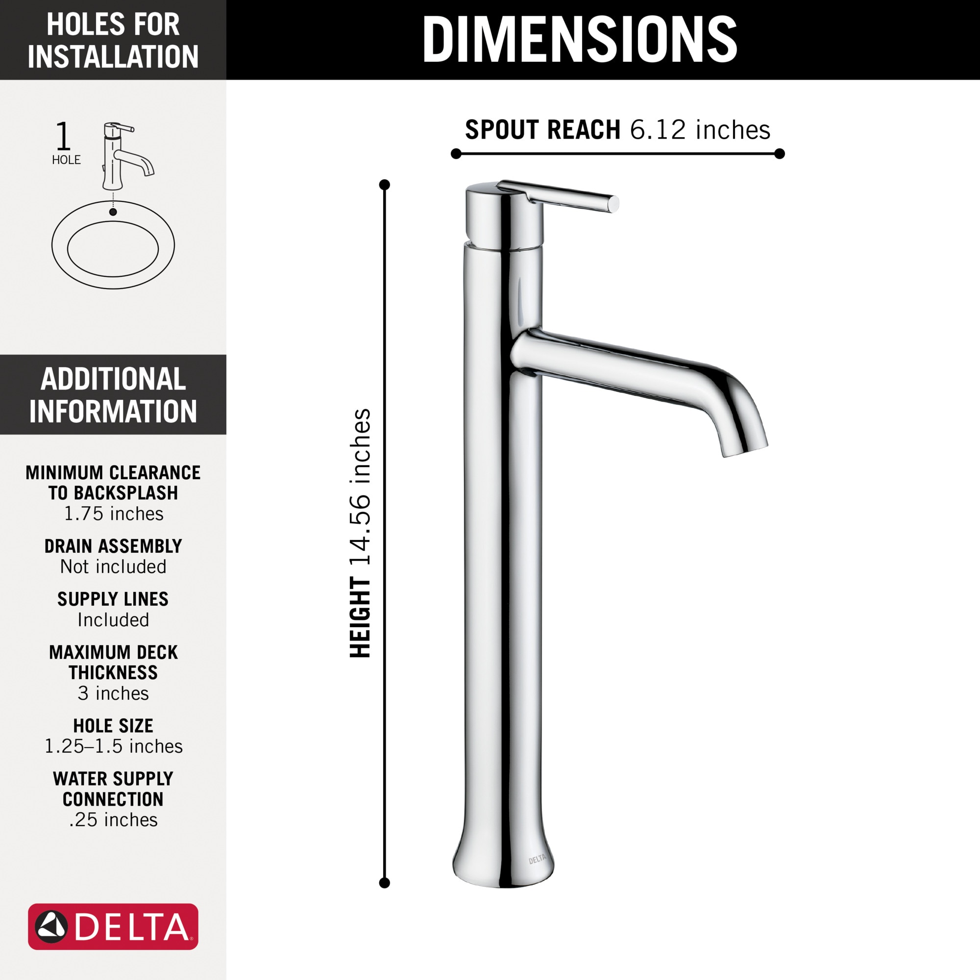 Sleek Modern 13.5" Chrome Zinc Single Hole Vessel Faucet
