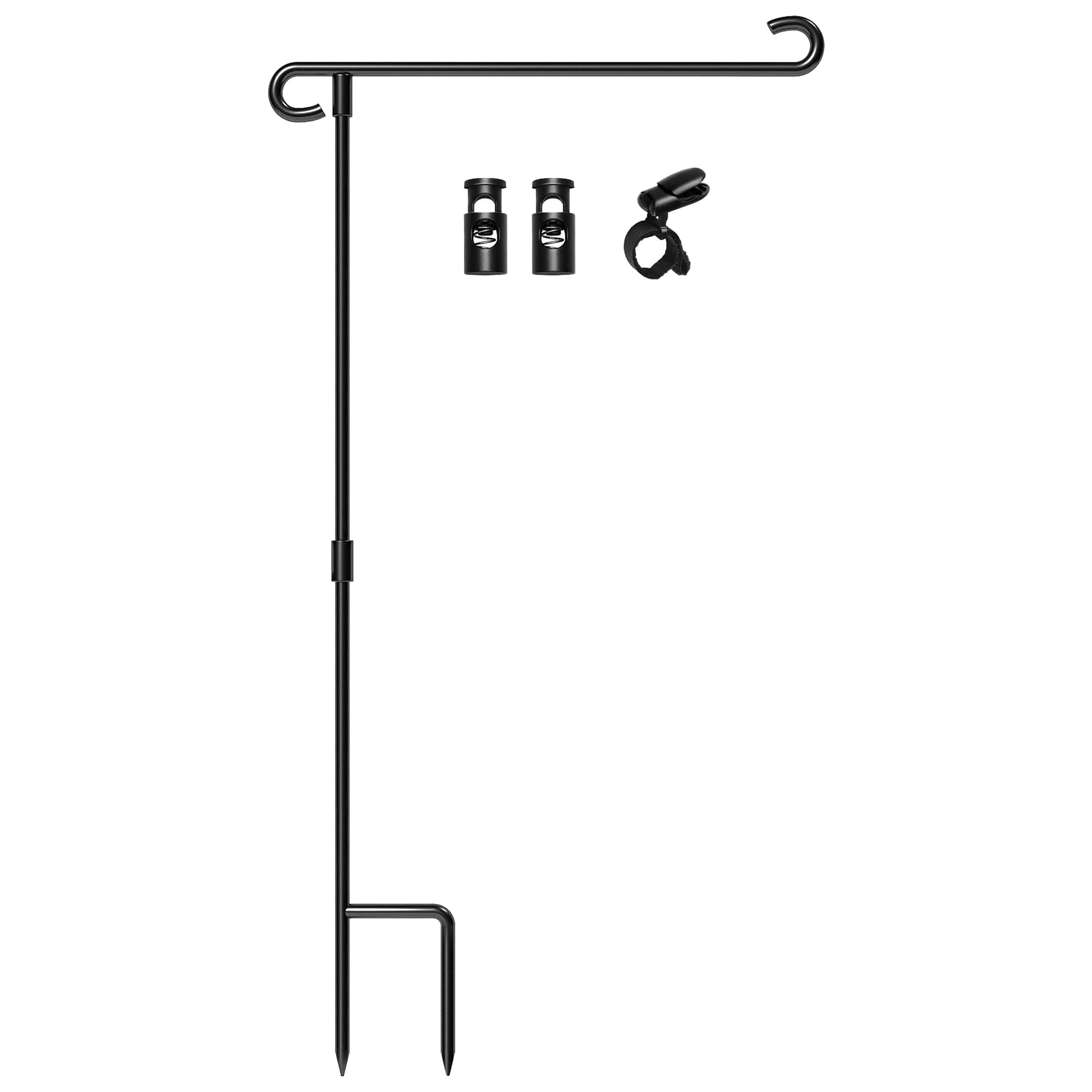 Etokfoks  12 5x18 inch rought Iron Telescoping Flagpole with S Type Hook and Tiger Clip for Secure Garden Flag Display