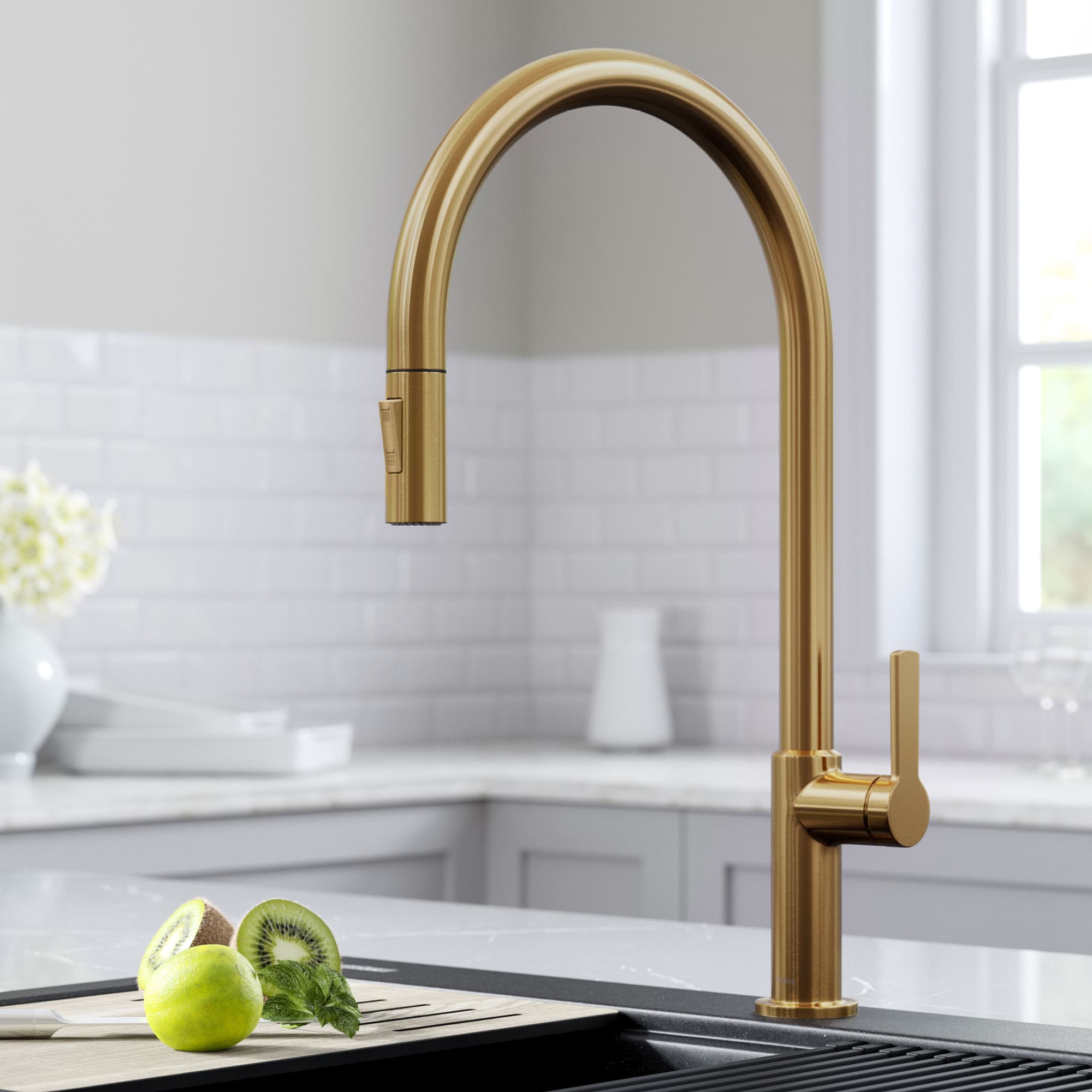Kraus Oletto Brushed Brass Single Handle Pull-down Kitchen Faucet in the  Kitchen Faucets department at