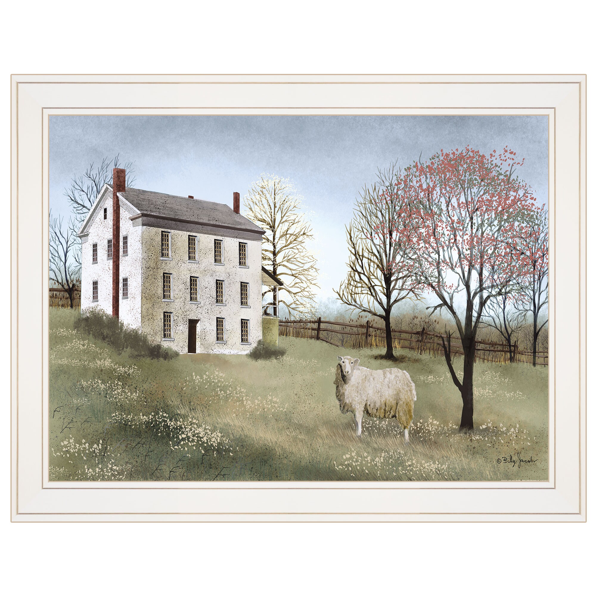 Trendy Decor 4U BJ231XGP-226G Spring At White House Farm Billy Jacobs White Wood Framed 21-in H x 27-in W Vintage/Retro Paper Print