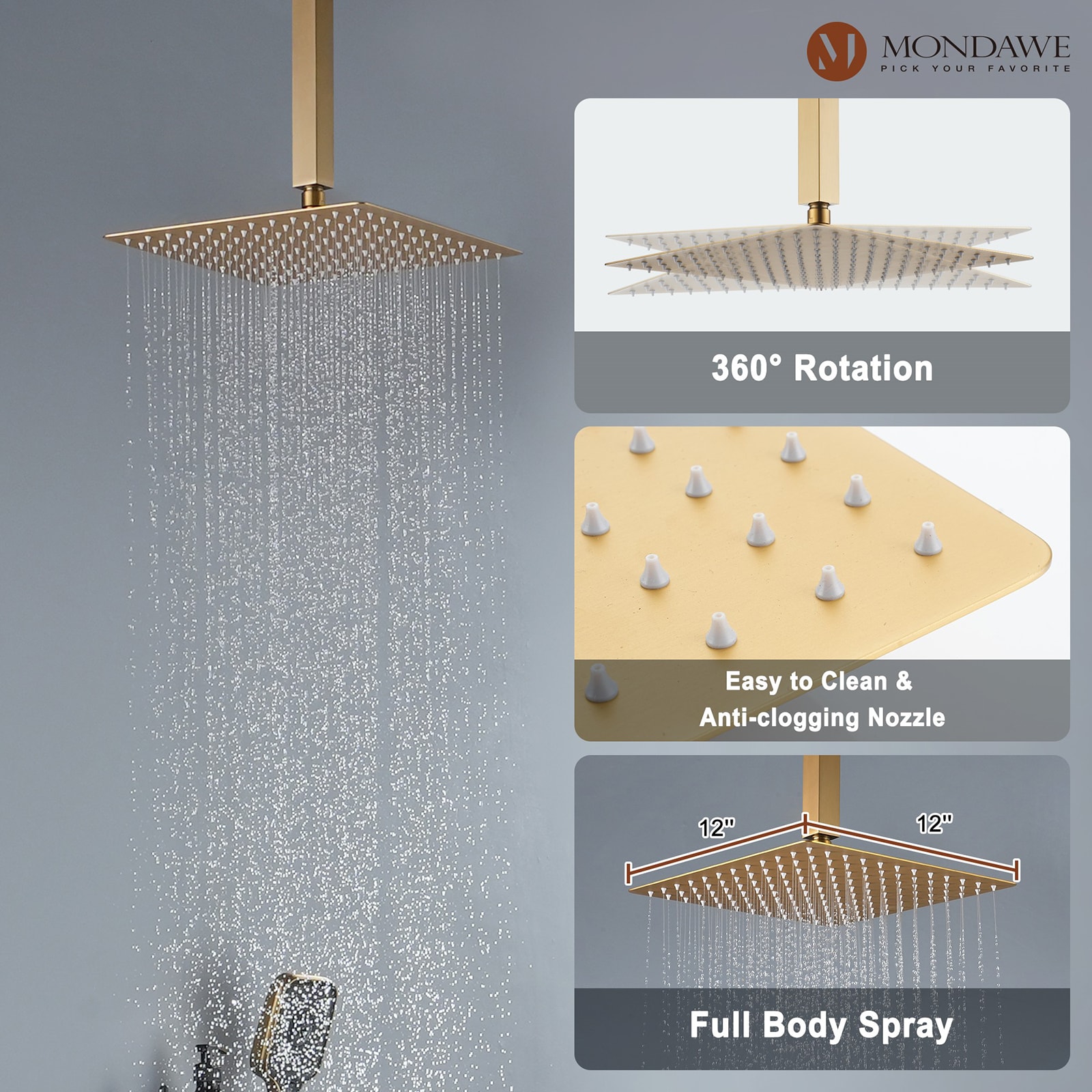 Mondawe WF-6347-BG Showerhead-Bar-Panels - View #8