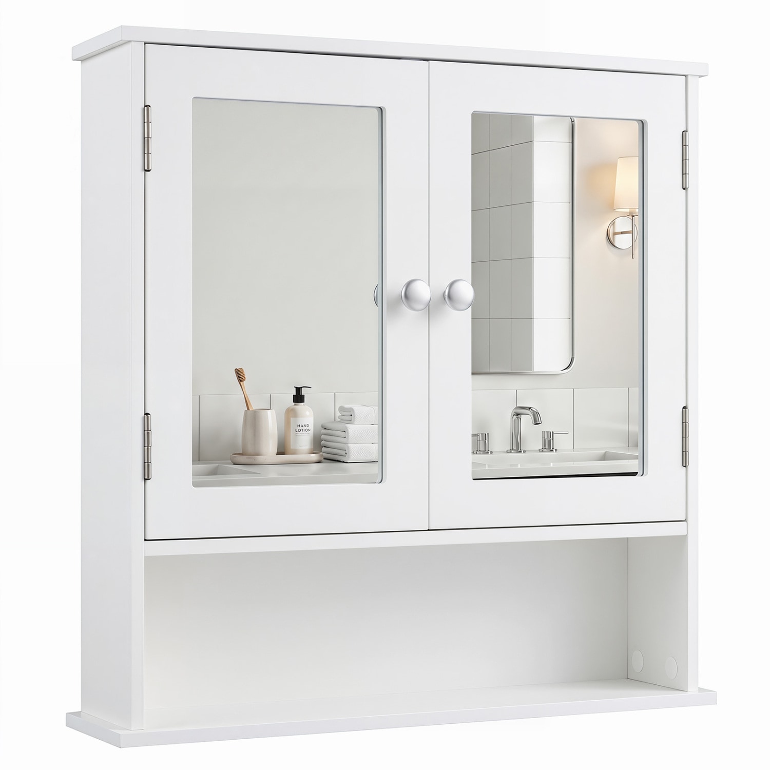 Forclover Wall-Mounted 22-in x 23-in Surface Mount White Mirrored Rectangle Medicine Cabinet