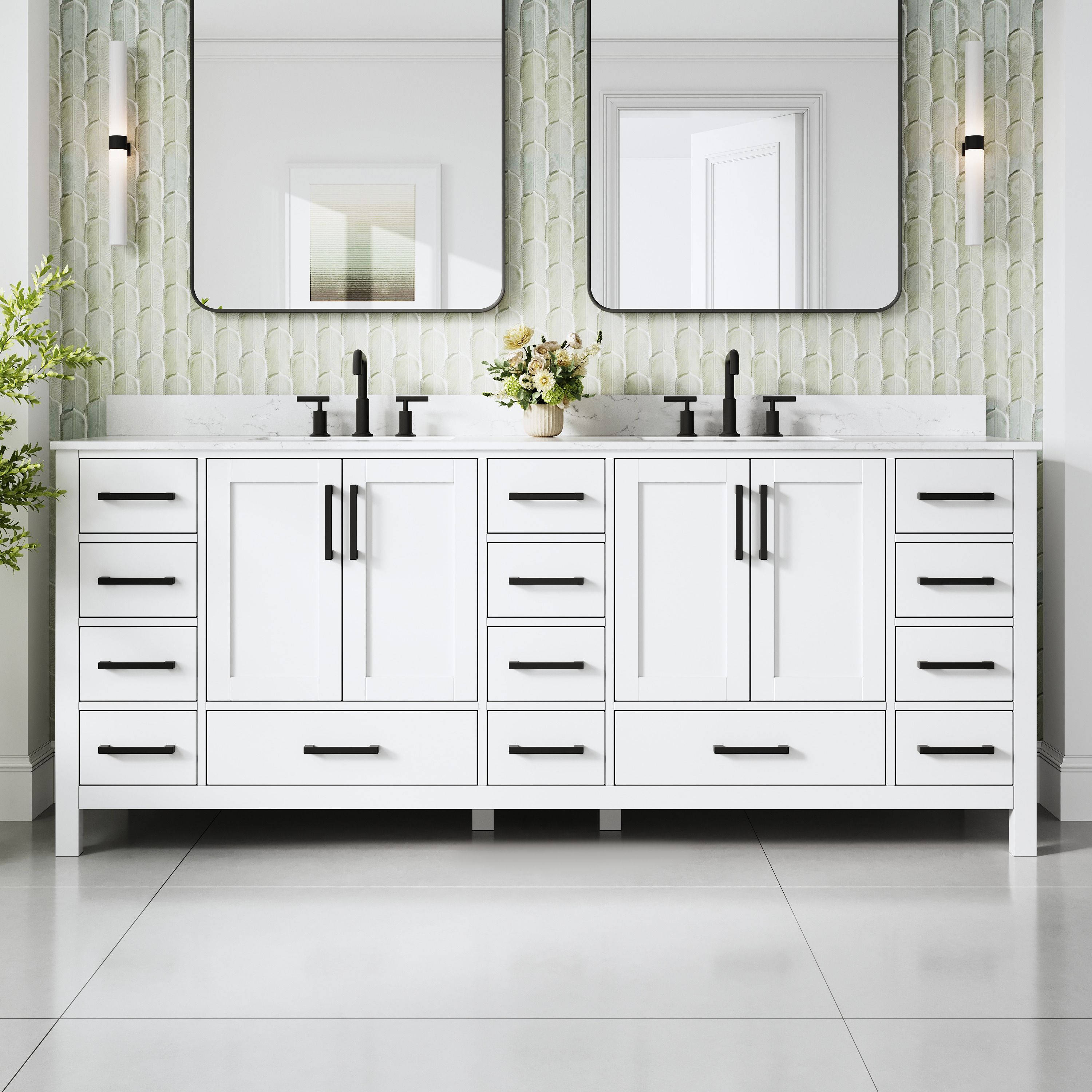 Iseryn Assembled Undermount Double and Single Sink Bathroom Vanity with Carrara White Cultured Marble Top