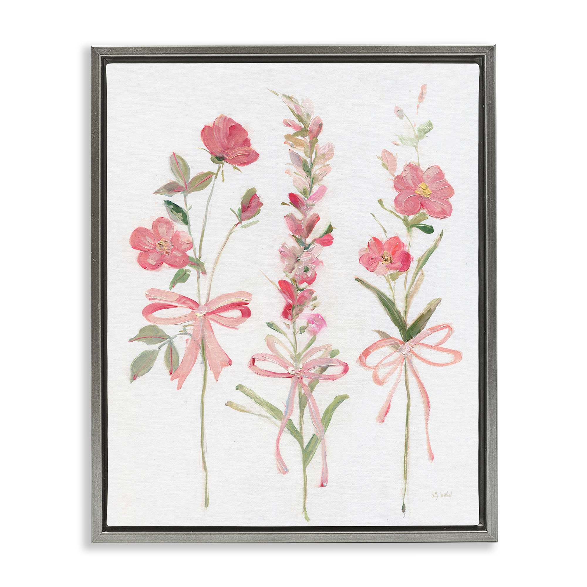 Stupell Industries BS-186-FFL-16X20 Pastel Pink Floral Sprigs Gray Framed Floater Canvas Wall Art By Sally Swatland 17 x 21