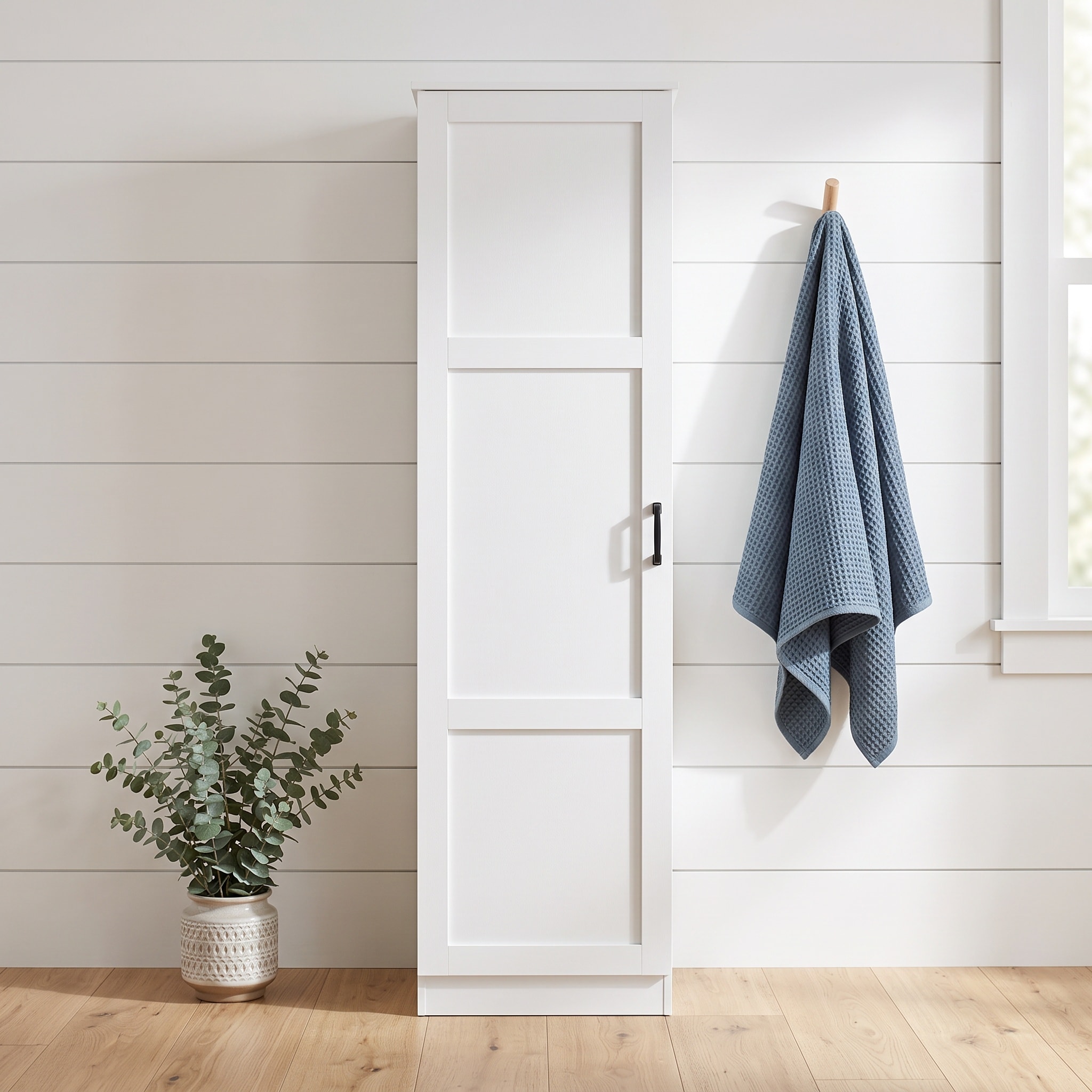 MiniEpic White Bathroom Storage Cabinet with One Door and Adjustable Shelf