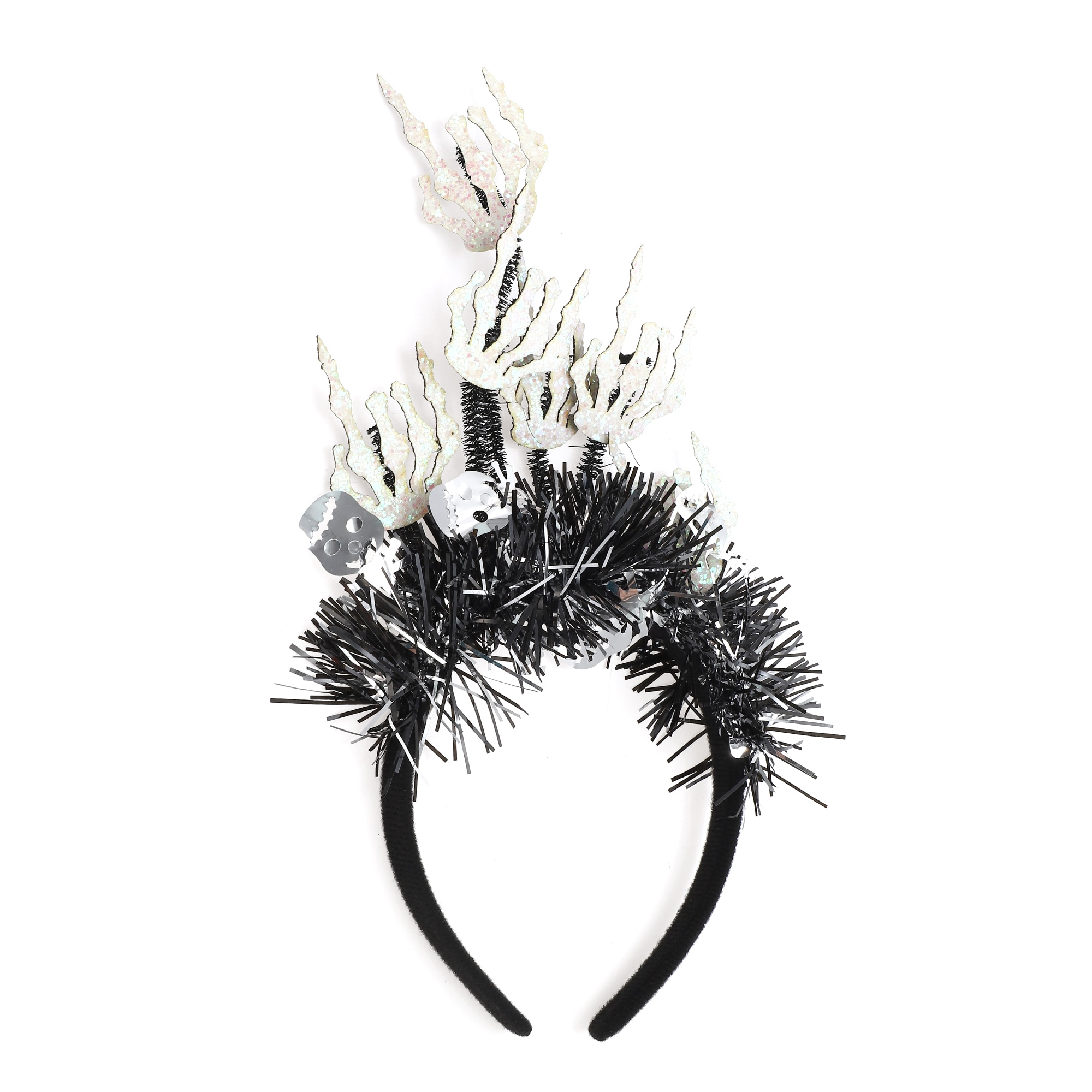 Unique Bargains Timeless Skeleton Hand Pattern Headband for Halloween Black White 1pc